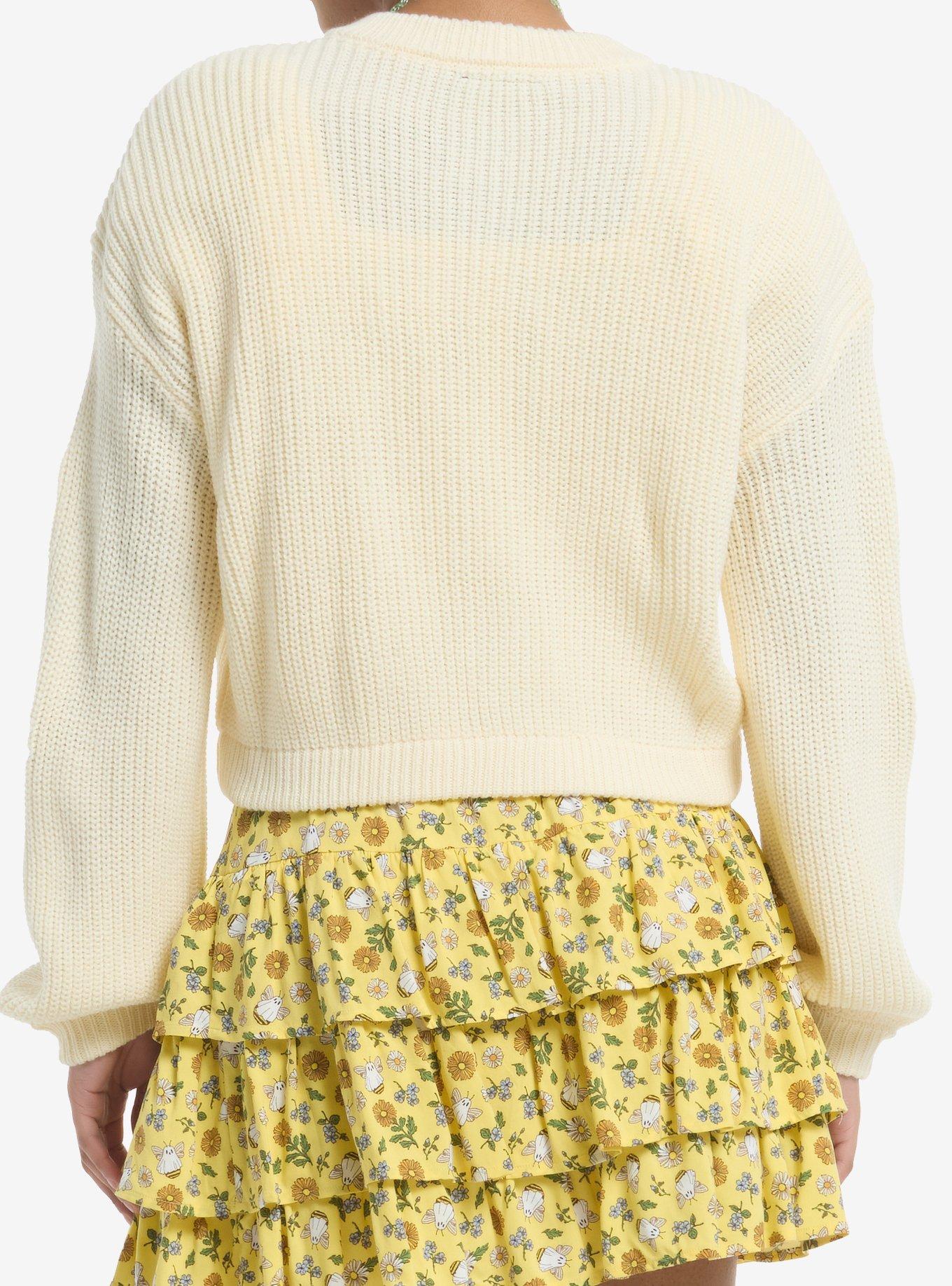 Thorn & Fable Ghost Bees Girls Crop Cardigan, , alternate