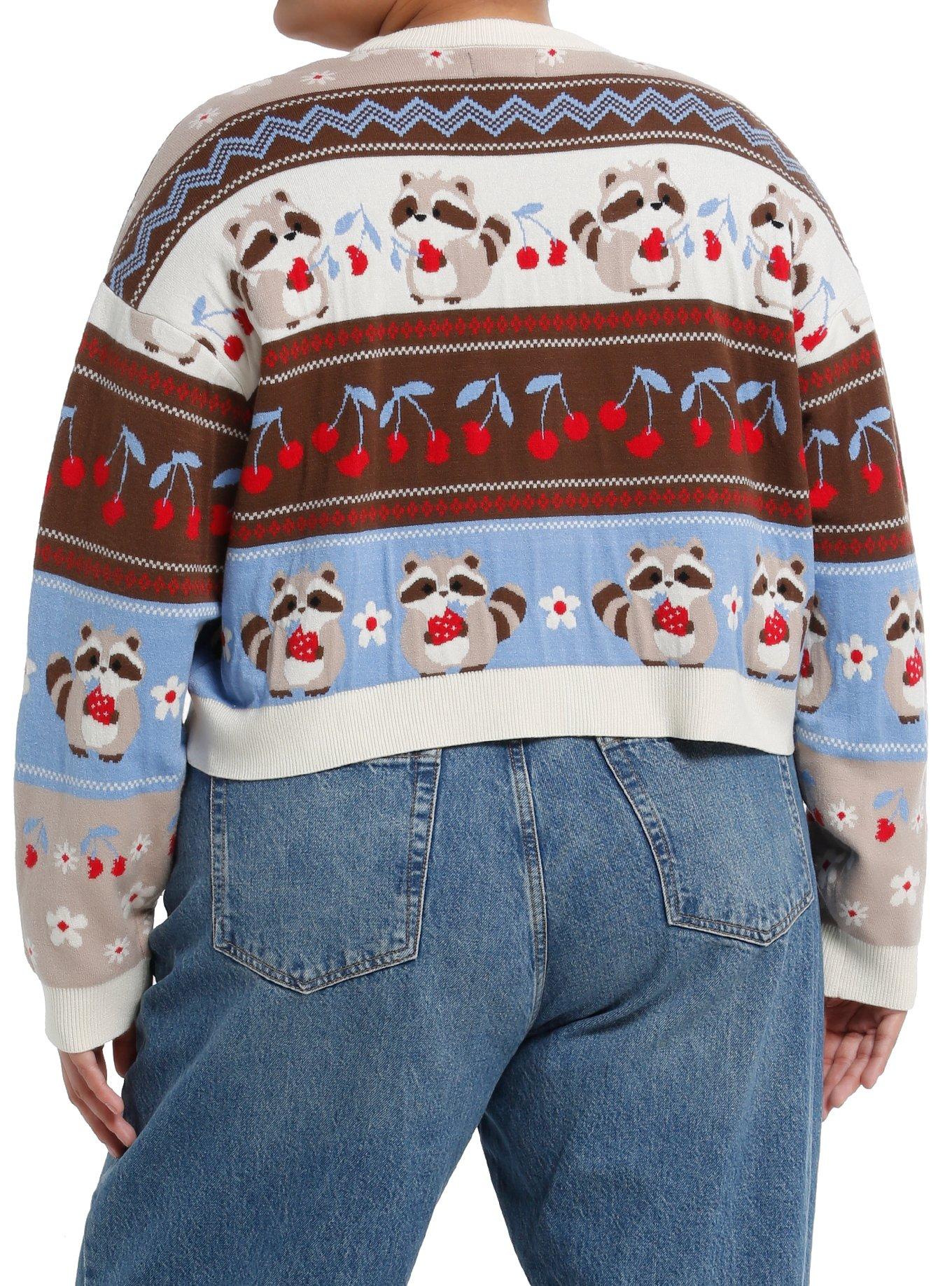 Thorn & Fable Raccoons & Cherries Girls Cardigan Plus Size, BLUE, alternate