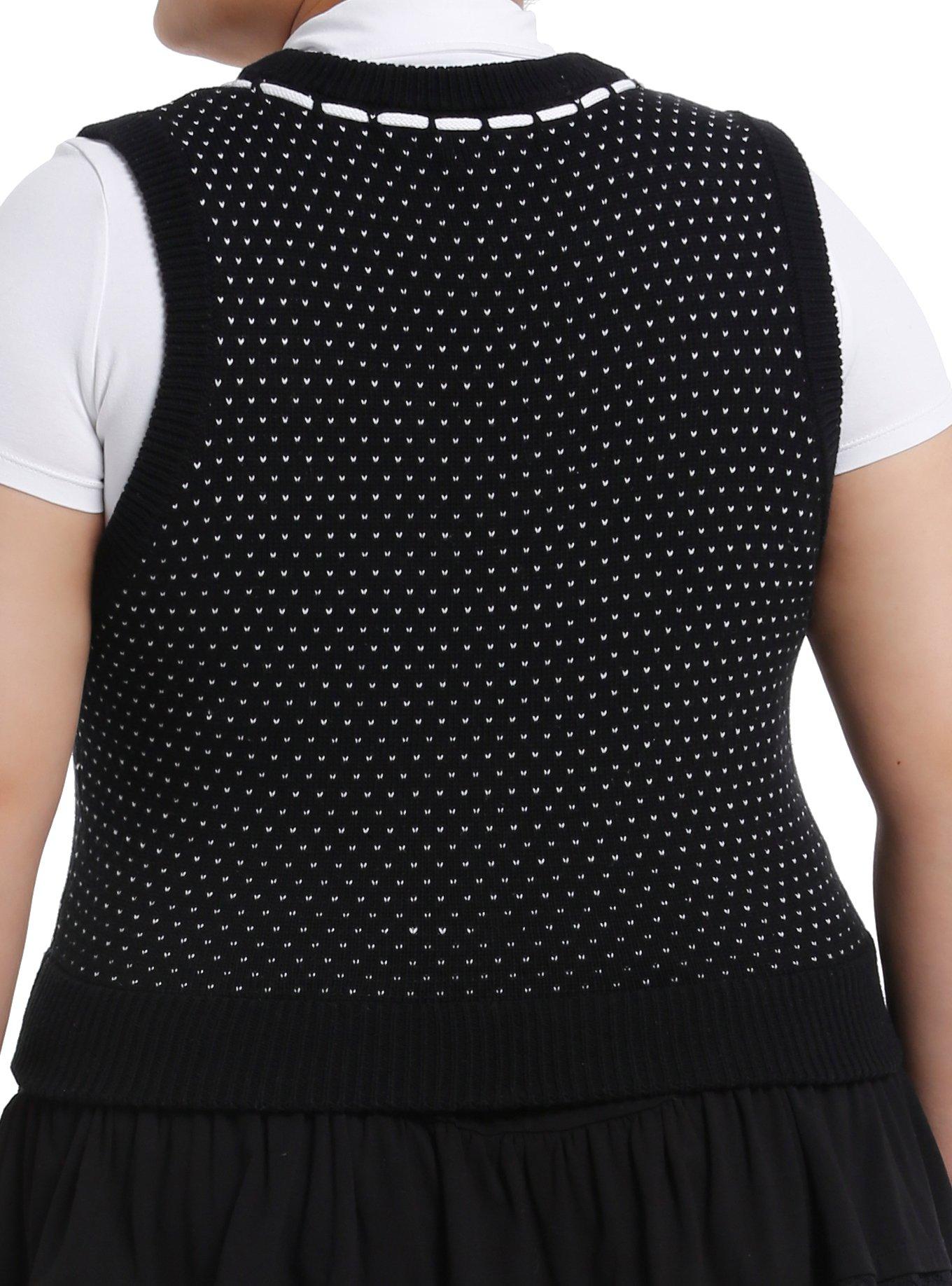 Thorn & Fable Black & White Yarn Bow Girls Sweater Vest Plus Size, , alternate