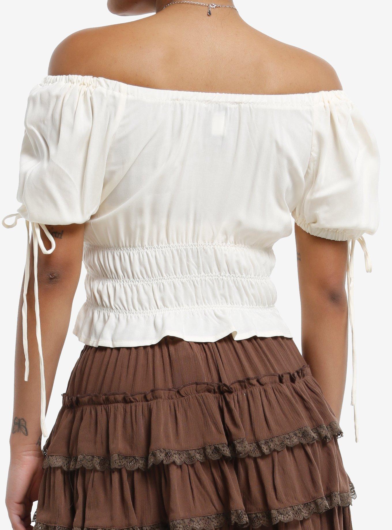 Thorn & Fable White Puff Sleeve Bow Straps Girls Top, , alternate
