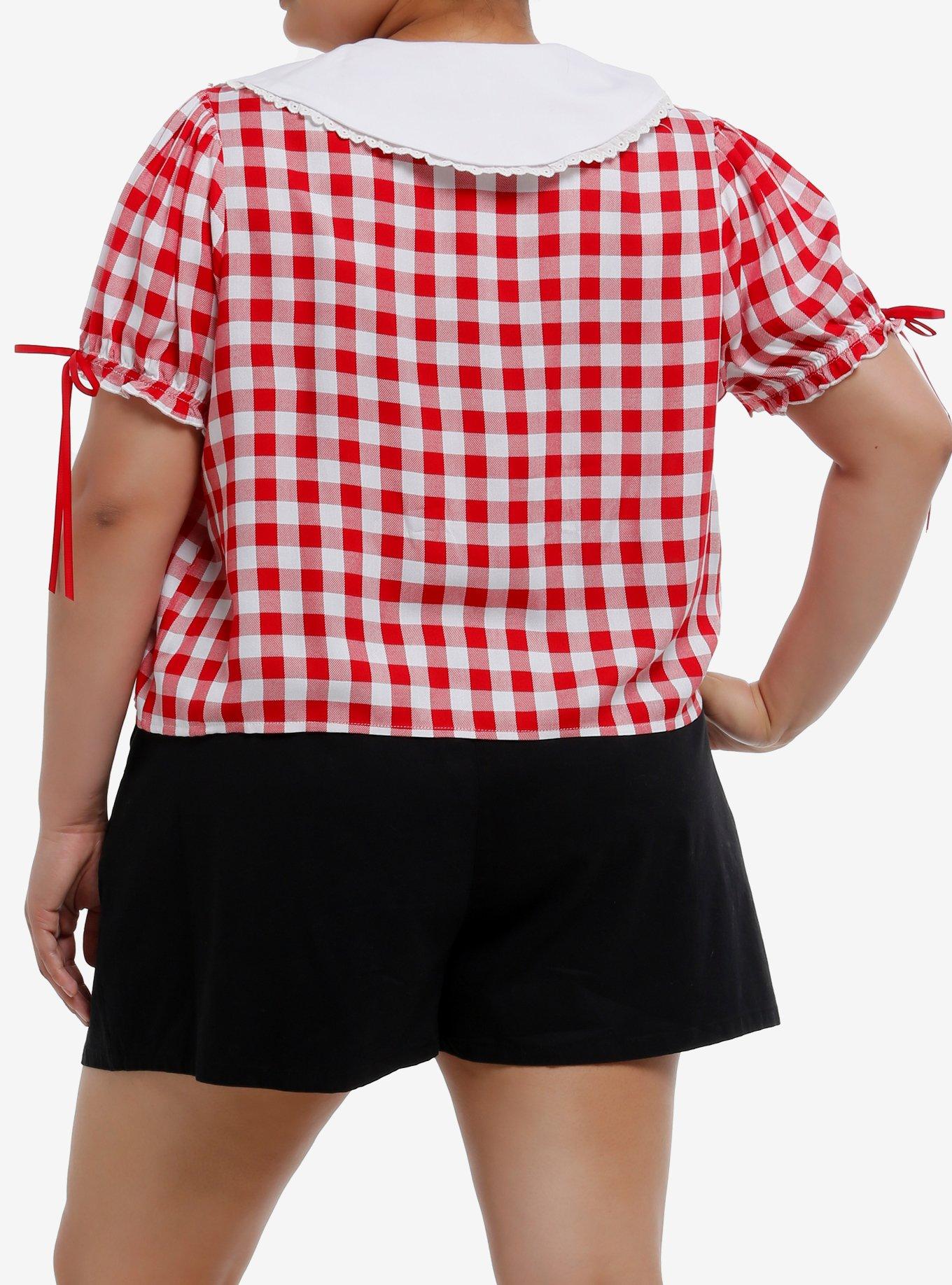 Thorn & Fable Raccoon & Cherries Red Gingham Girls Woven Top Plus Size, , alternate