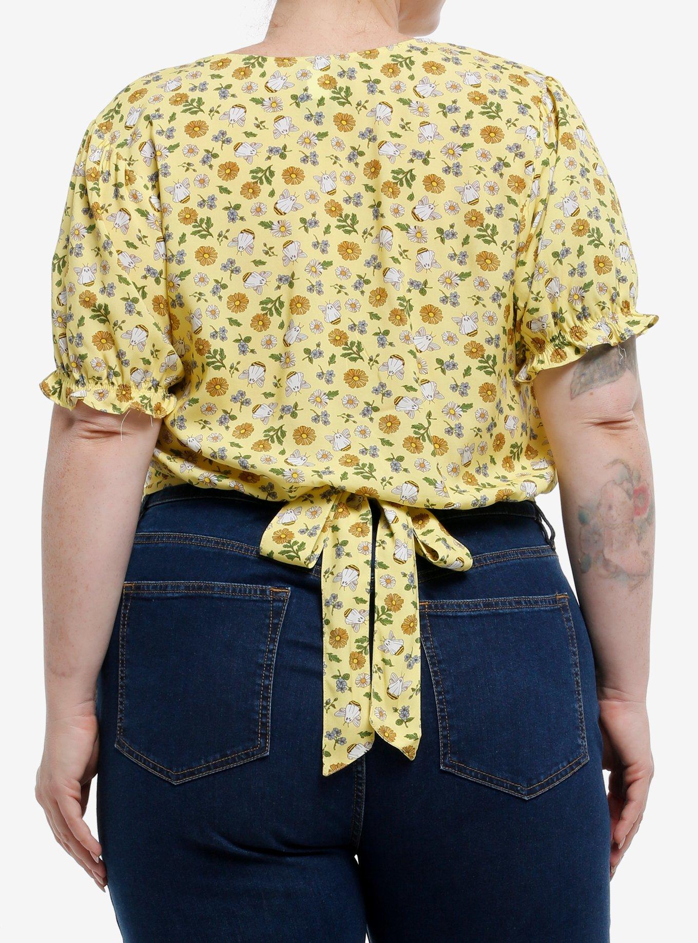Thorn & Fable Ghost Bees & Flowers Girls Crop Woven Top Plus Size, , alternate