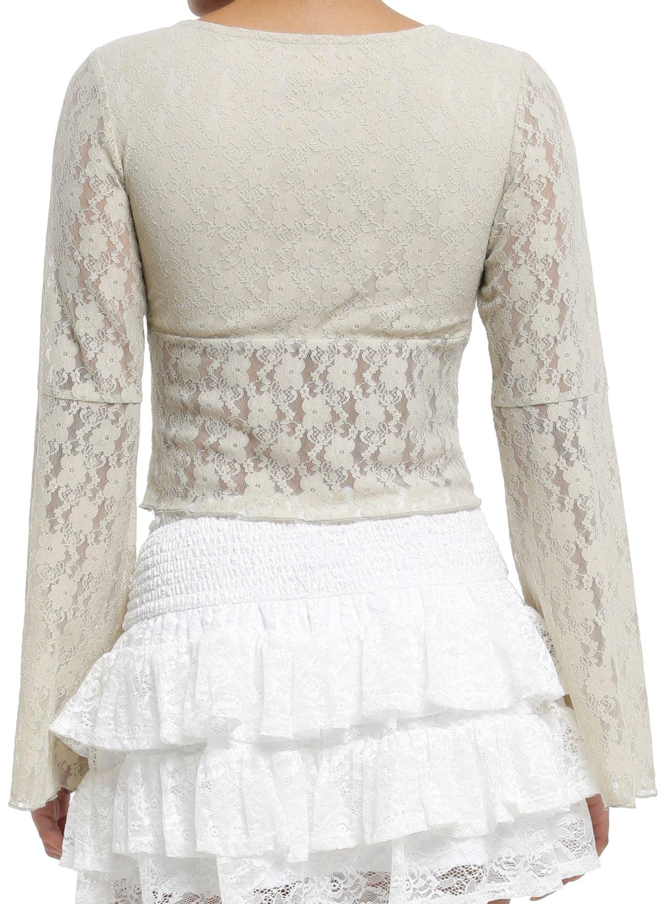 Sage Floral Lace Girls Bell Sleeve Top, , alternate