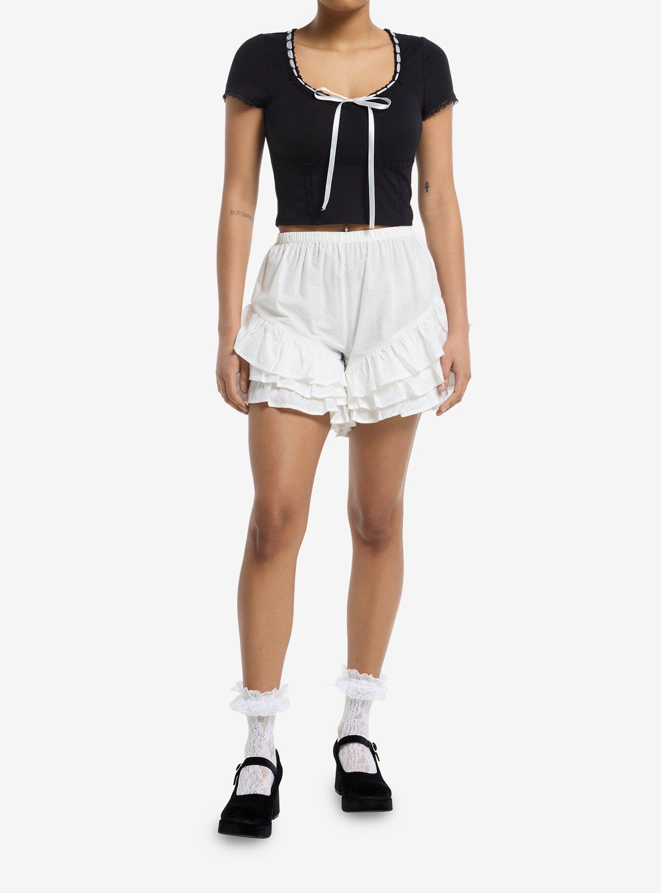 Thorn & Fable Black & White Bow Lace Girls Top, , hi-res