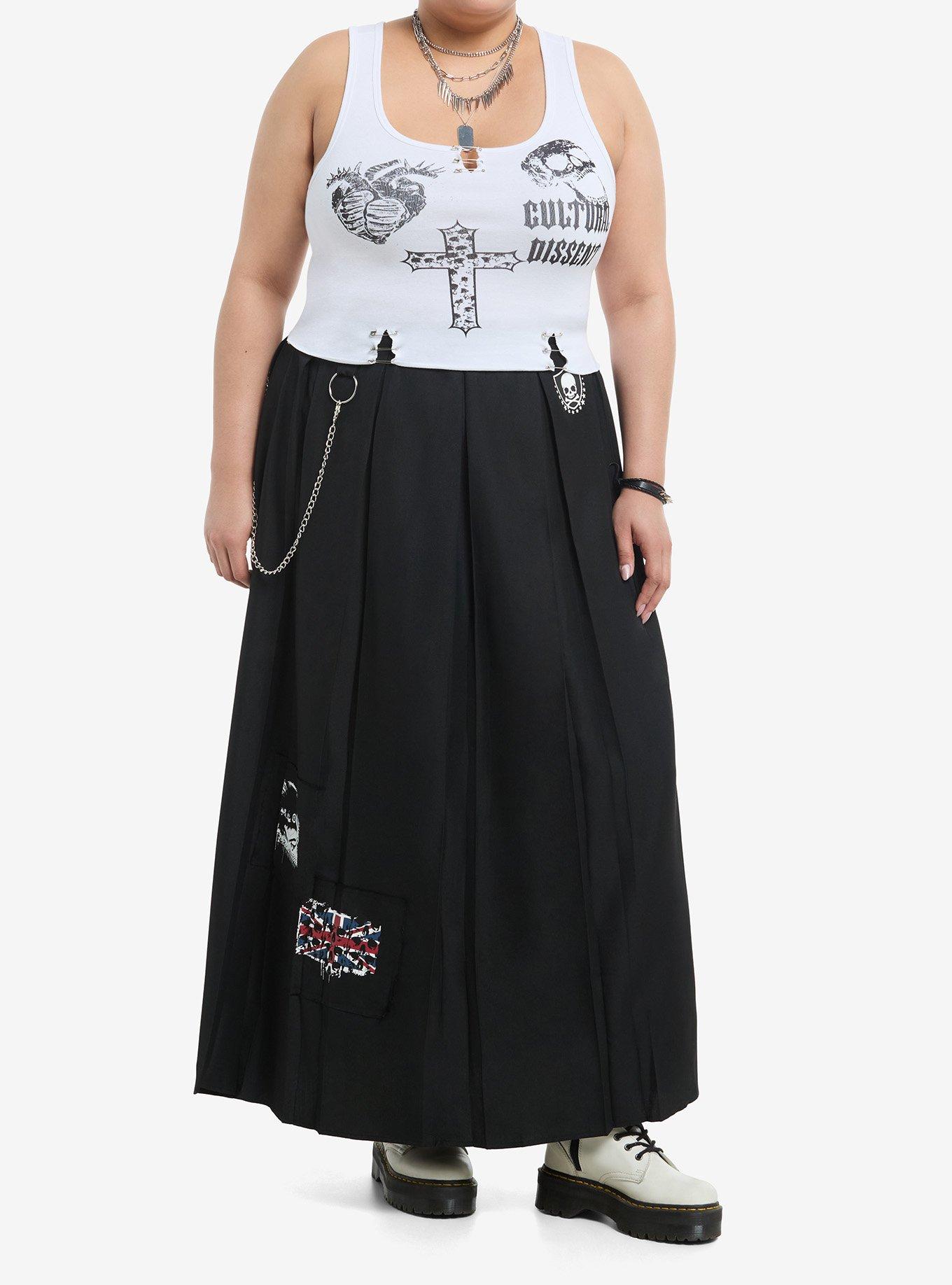 Heart & Skull Safety Pin Girls Crop Tank Top Plus Size, , hi-res