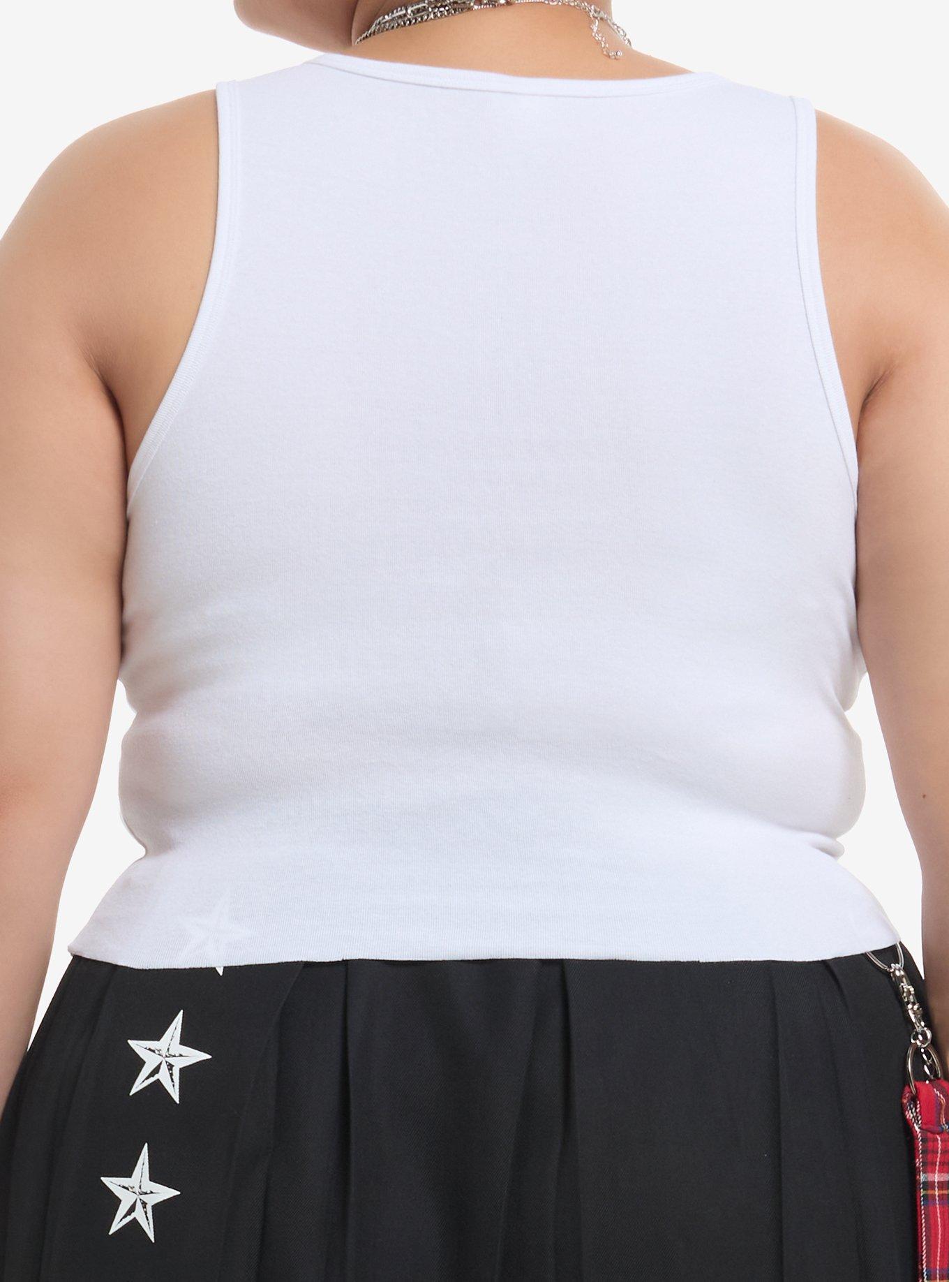 Heart & Skull Safety Pin Girls Crop Tank Top Plus Size, BLACK, alternate