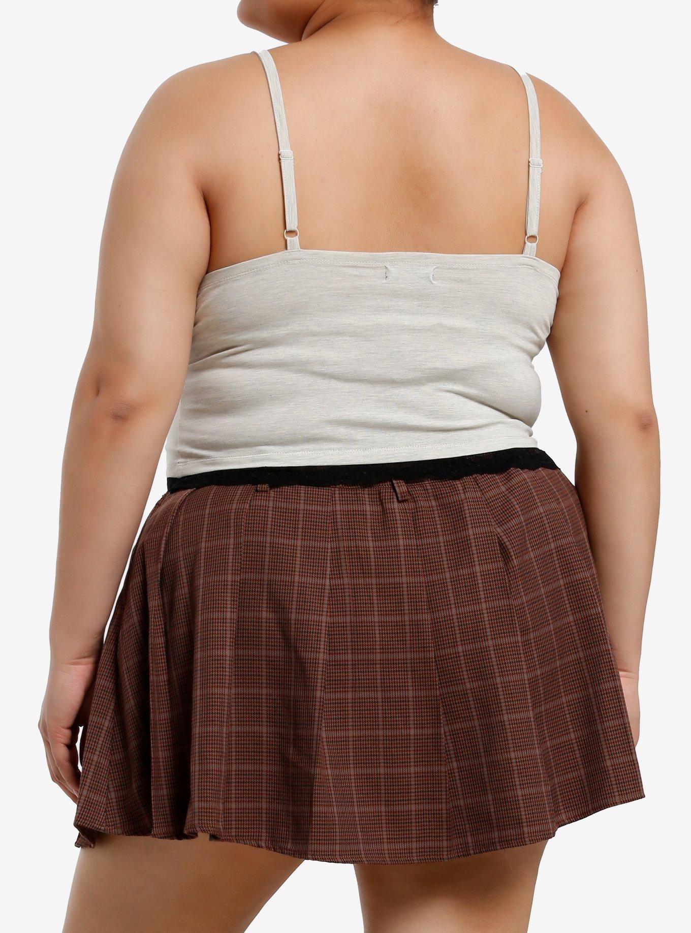 Thorn & Fable Mushroom Butterflies Contrast Lace Girls Crop Cami Plus Size, BLACK, alternate