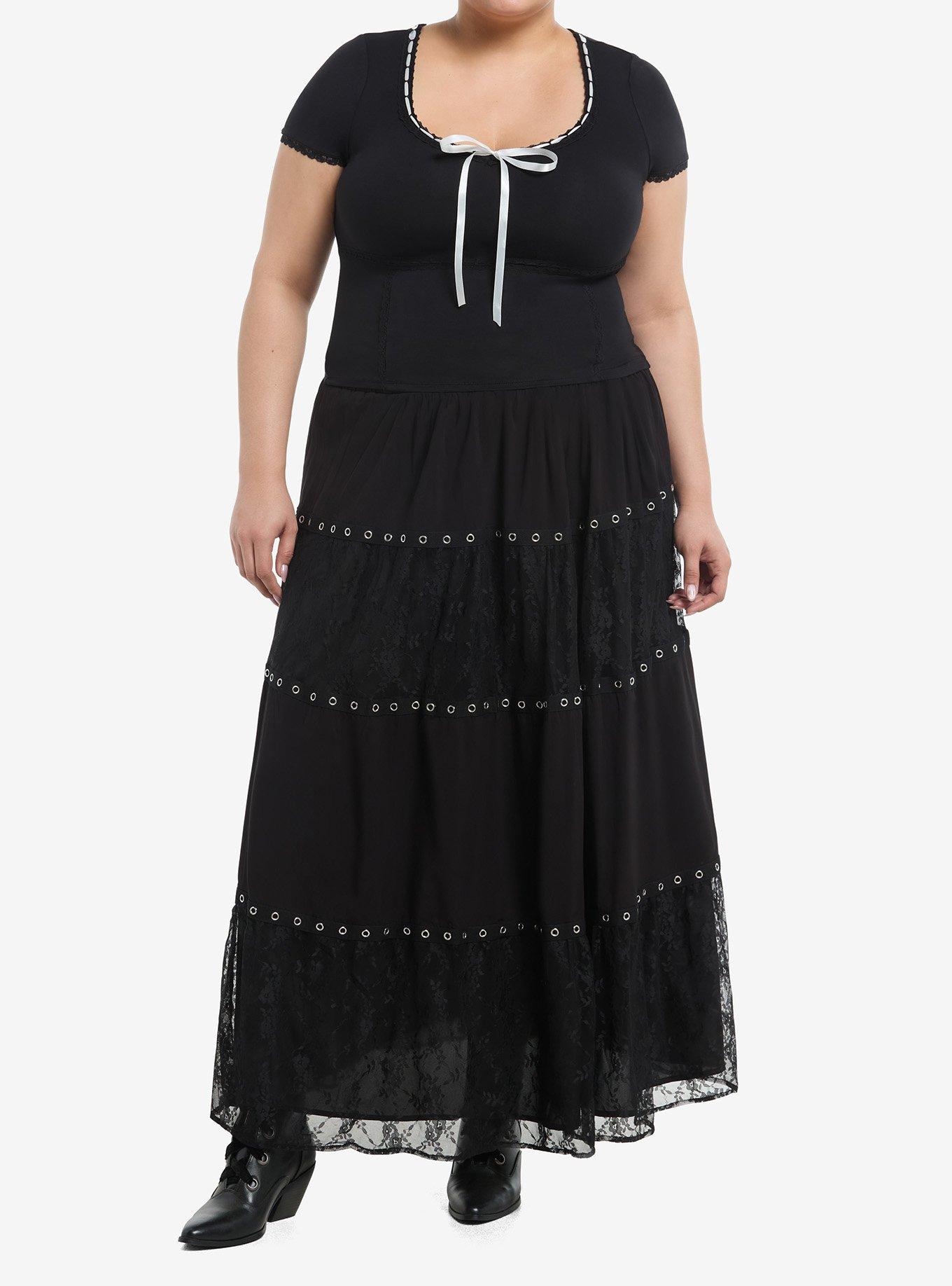 Thorn & Fable Black & White Bow Lace Girls Top Plus Size, , hi-res