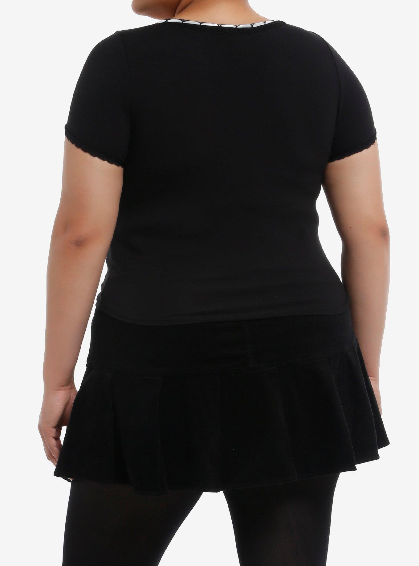 Thorn & Fable Black & White Bow Lace Girls Top Plus Size, , alternate