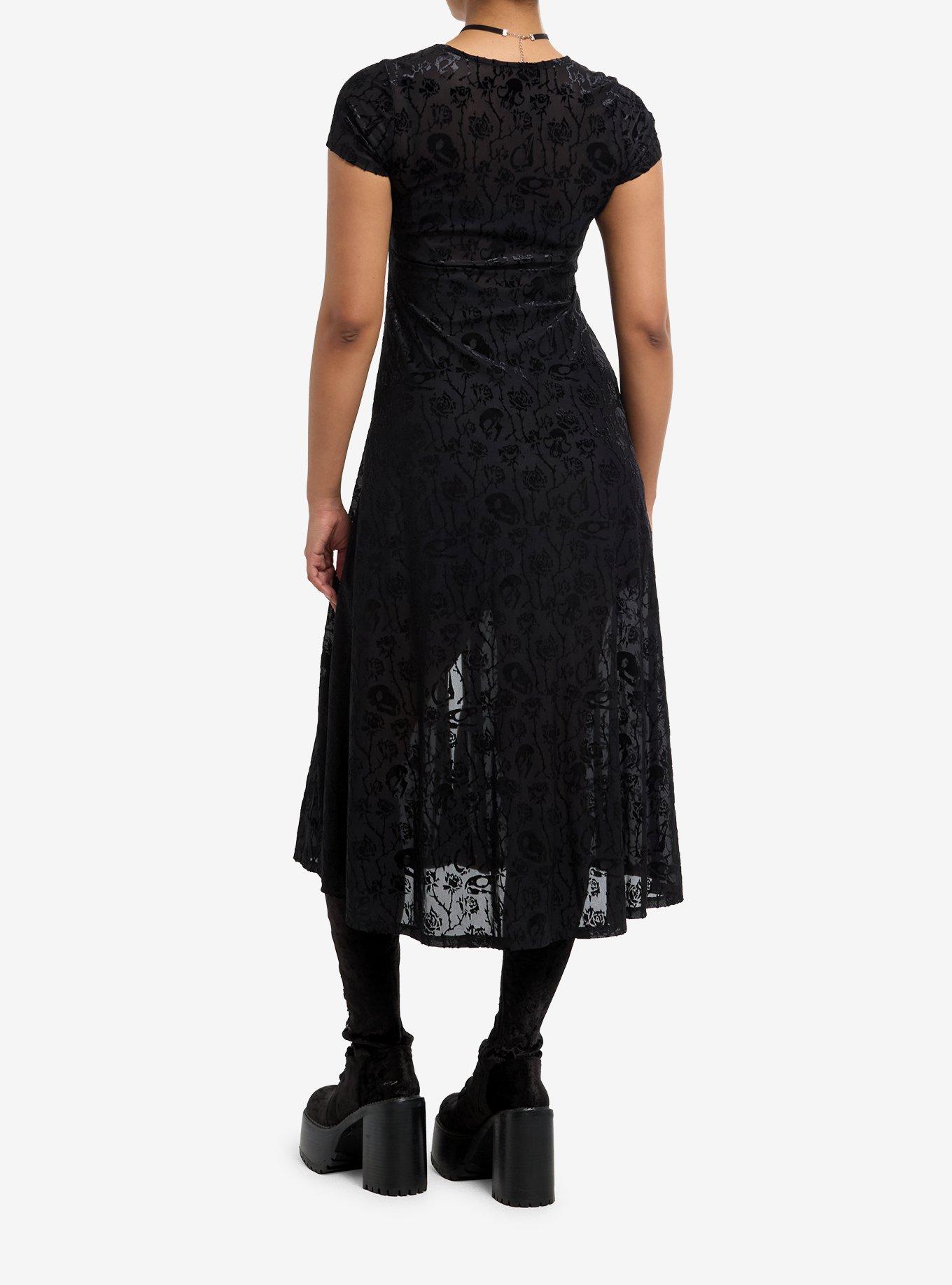 Cosmic Aura Black Rose Lace-Up Mesh Girls Duster, BLACK, alternate