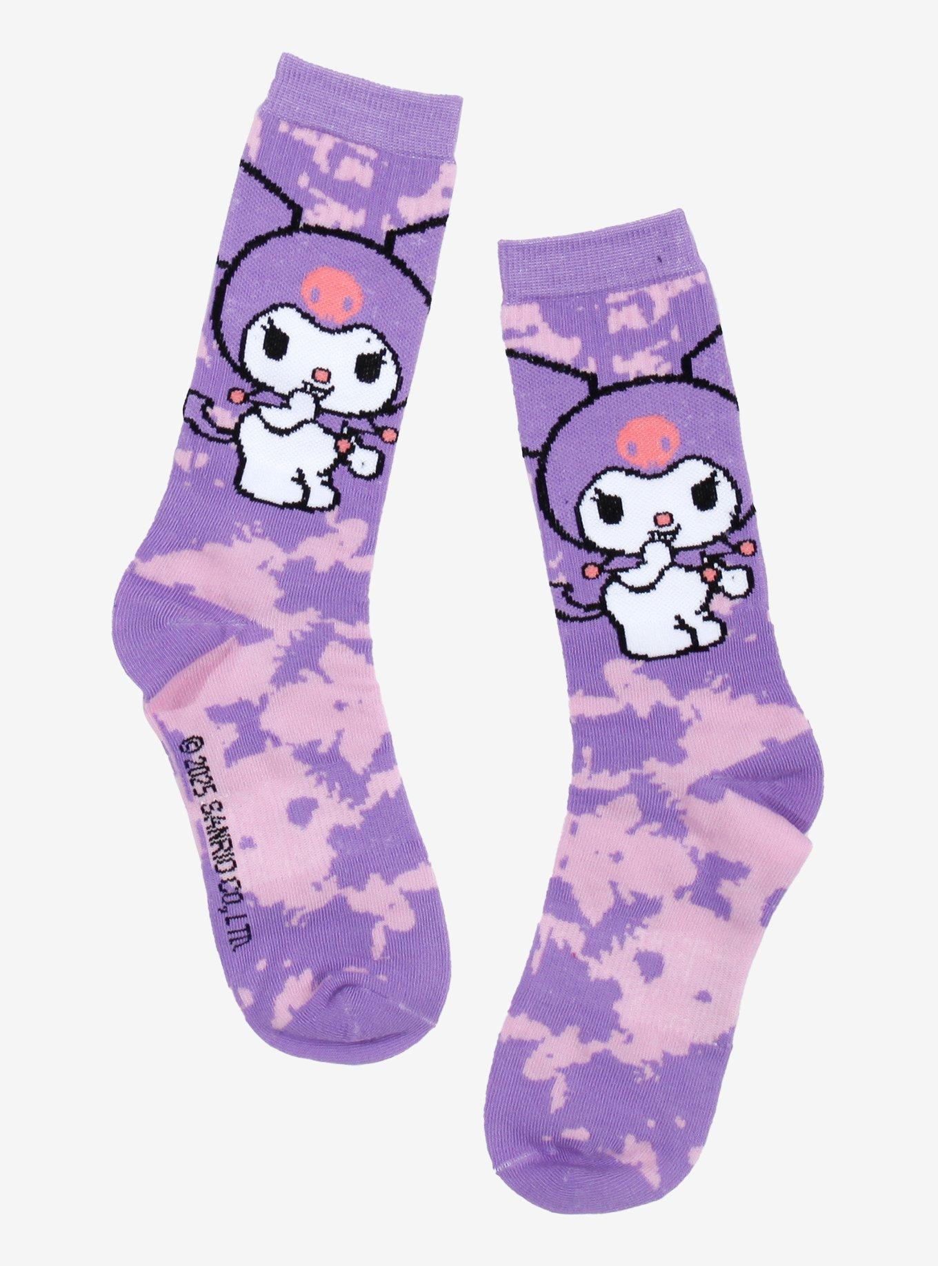 Kuromi Purple & Pink Tie-Dye Crew Socks, , hi-res