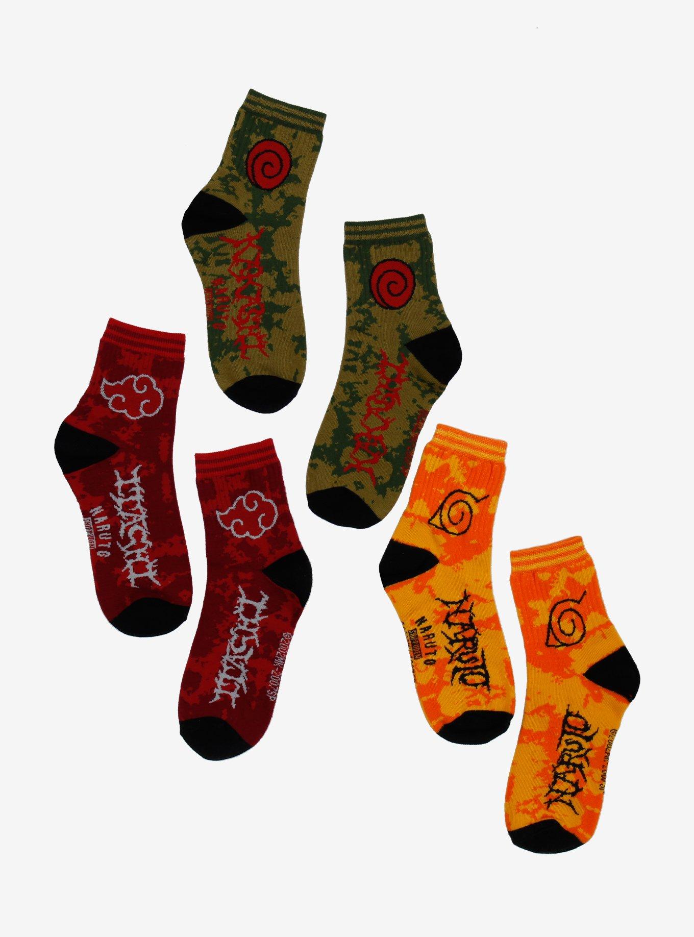 Naruto Shippuden Icons Tie-Dye Crew Socks 3 Pair, , hi-res