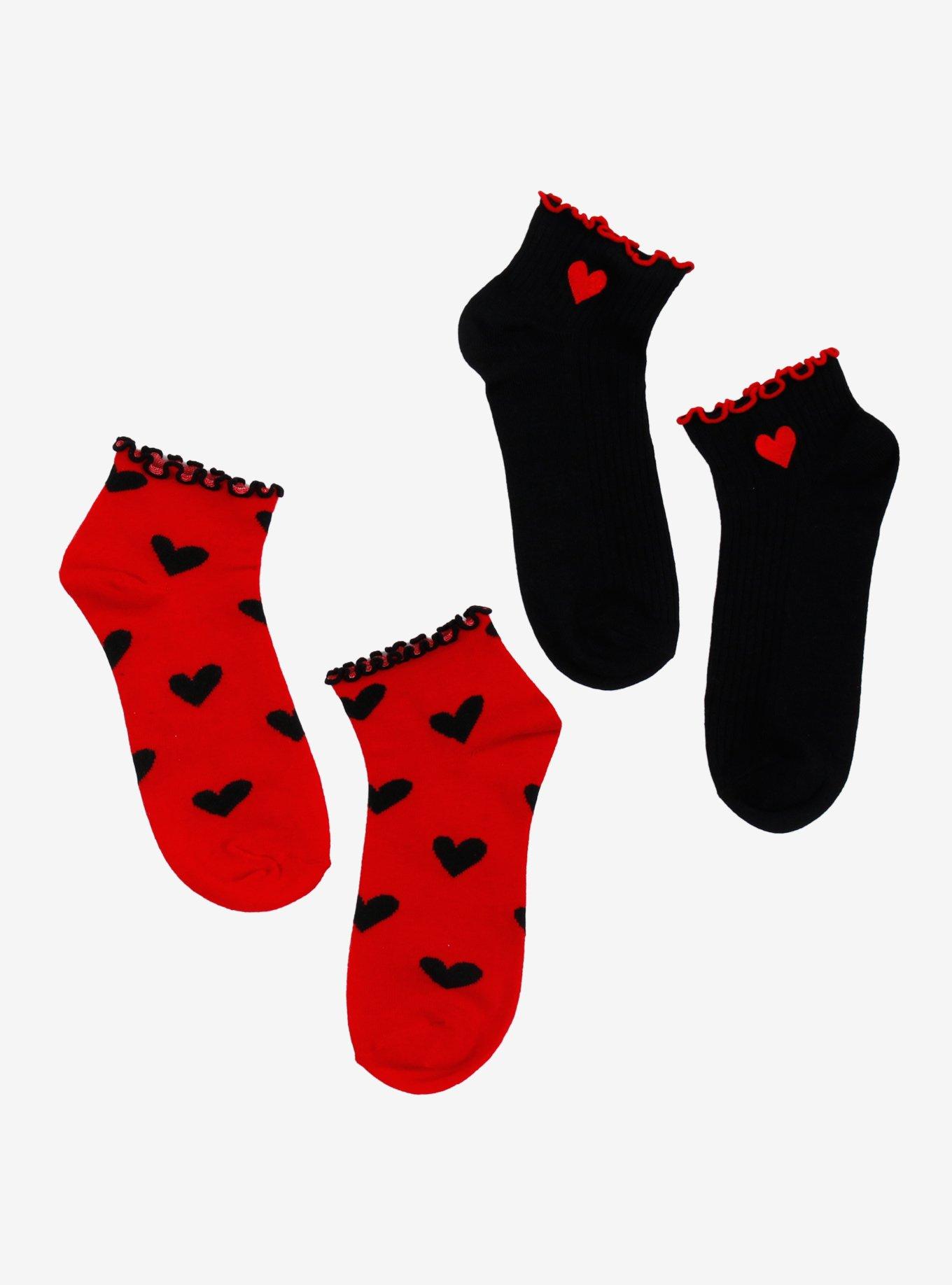 Black & Red Hearts Ankle Socks 2 Pair, , hi-res