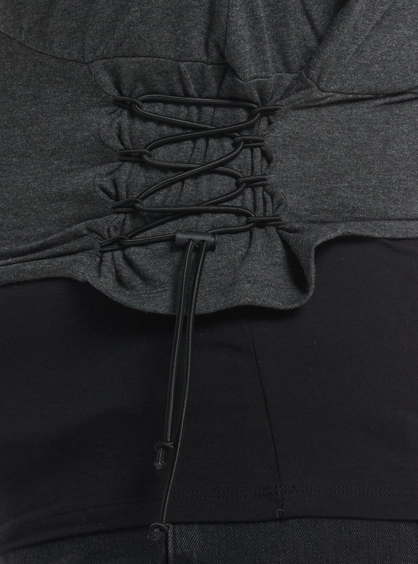 Grey Lace-Up Toggle Girls Crop Hoodie Plus Size, GREY, alternate