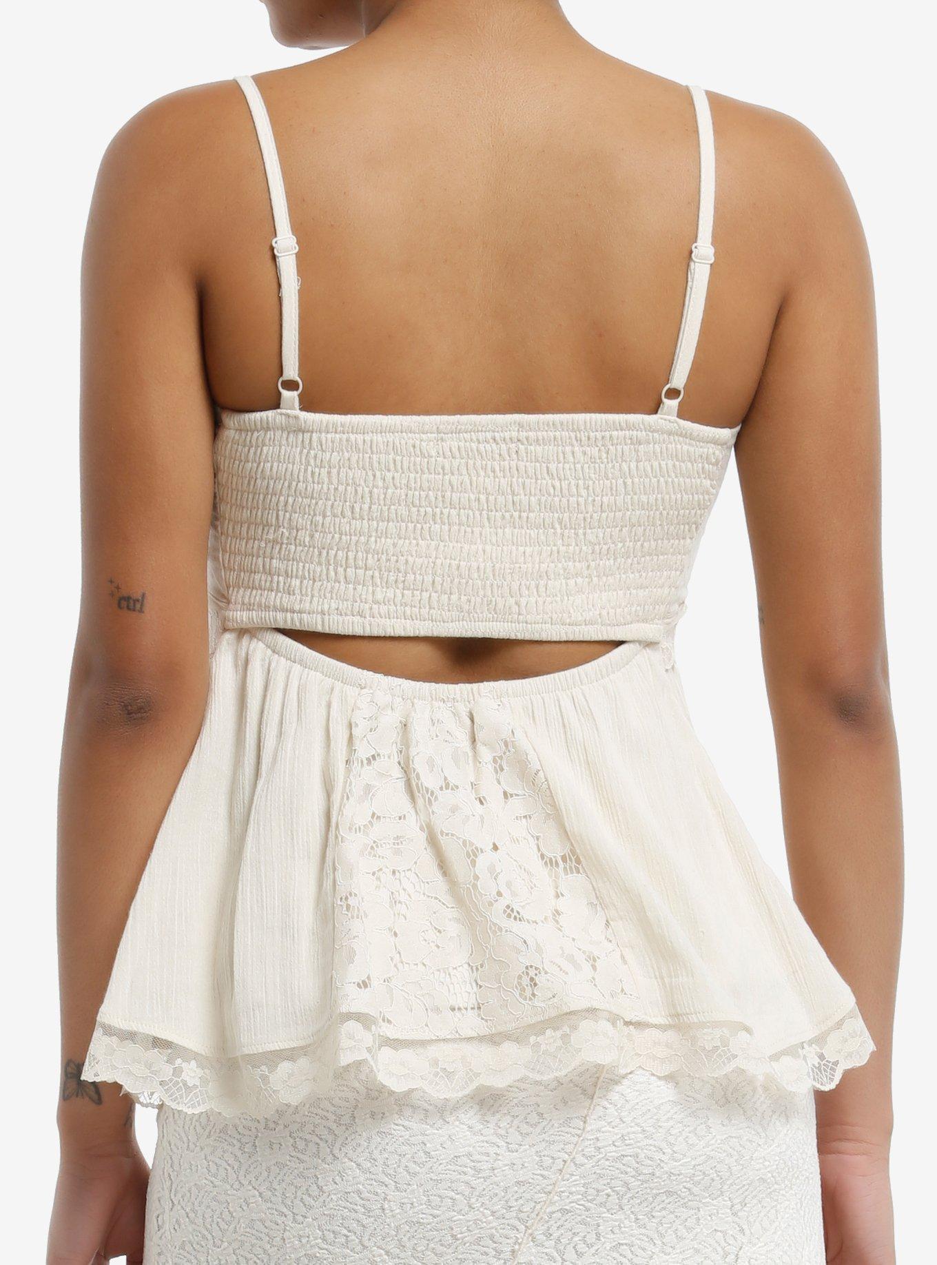 Thorn & Fable White Lace Smocked Back Panel Girls Cami, , alternate