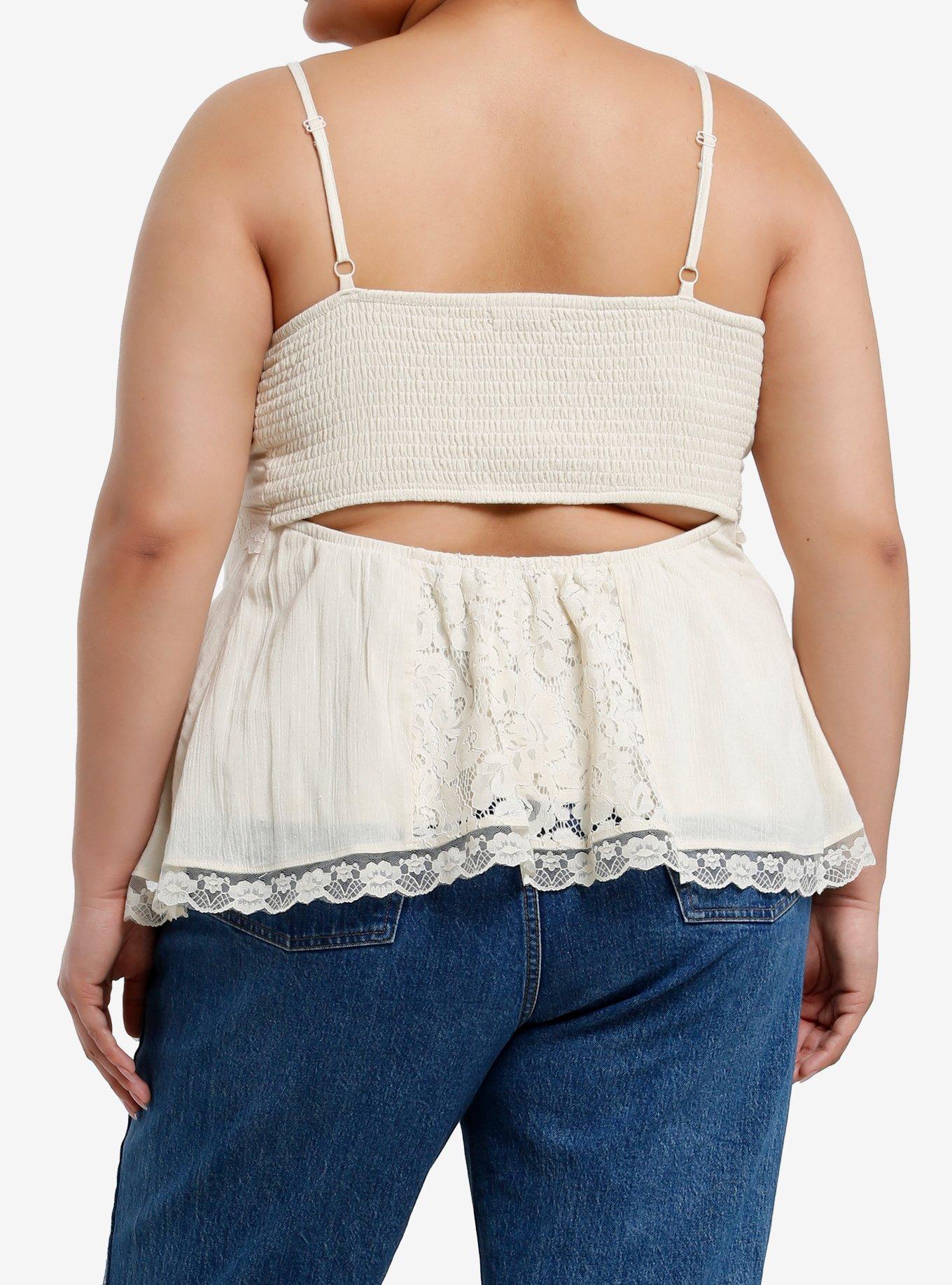 Thorn & Fable White Lace Smocked Back Panel Girls Cami Plus Size, , alternate