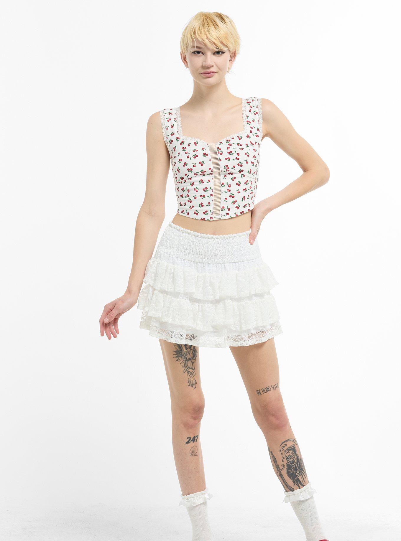 Thorn & Fable Cherry Cutout Girls Crop Tank Top, , hi-res