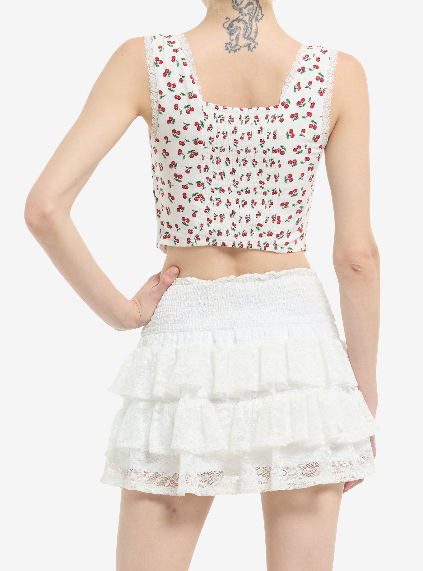 Thorn & Fable Cherry Cutout Girls Crop Tank Top, RED, alternate