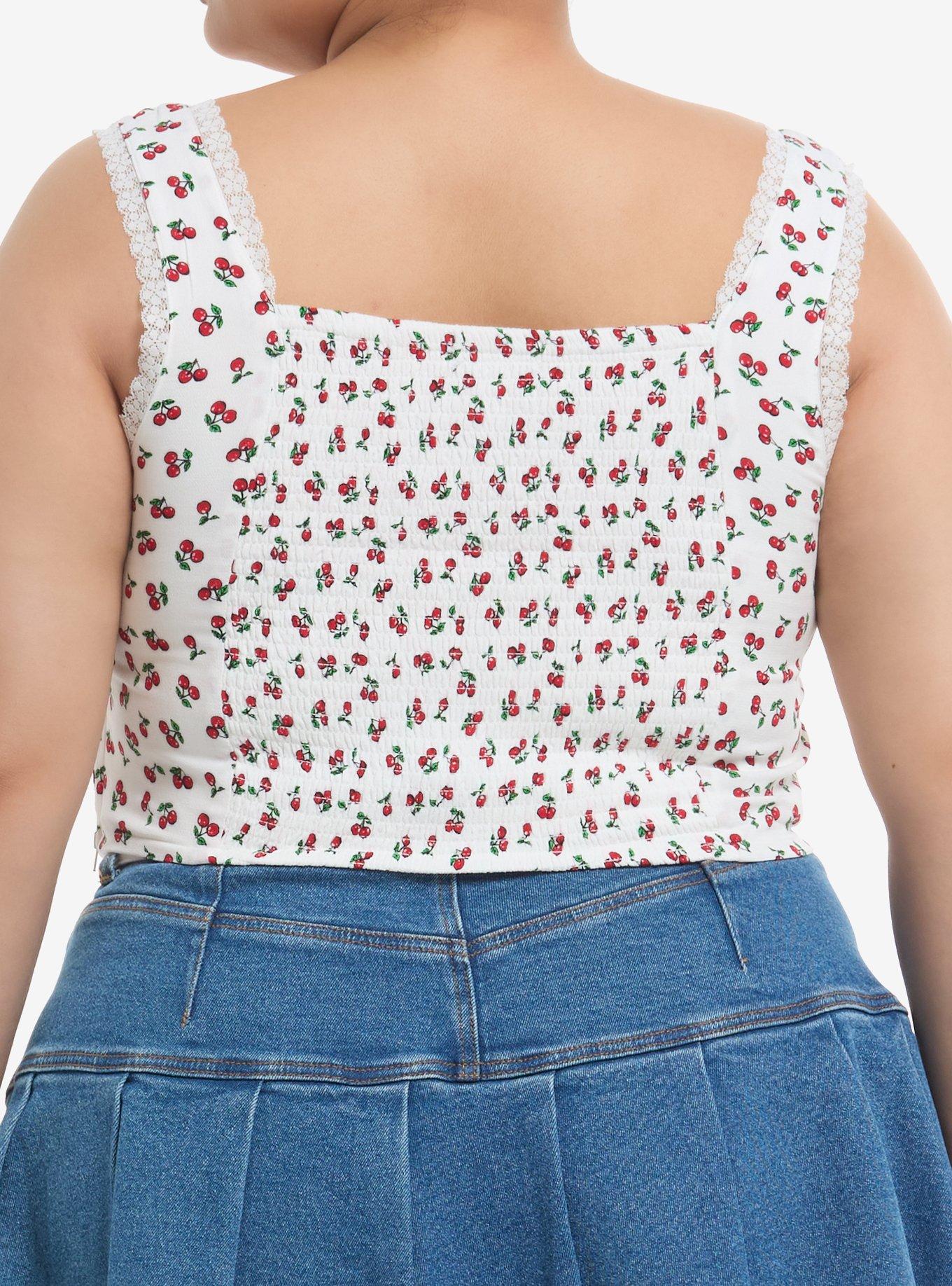 Thorn & Fable Cherry Cutout Girls Crop Tank Top Plus Size, RED, alternate