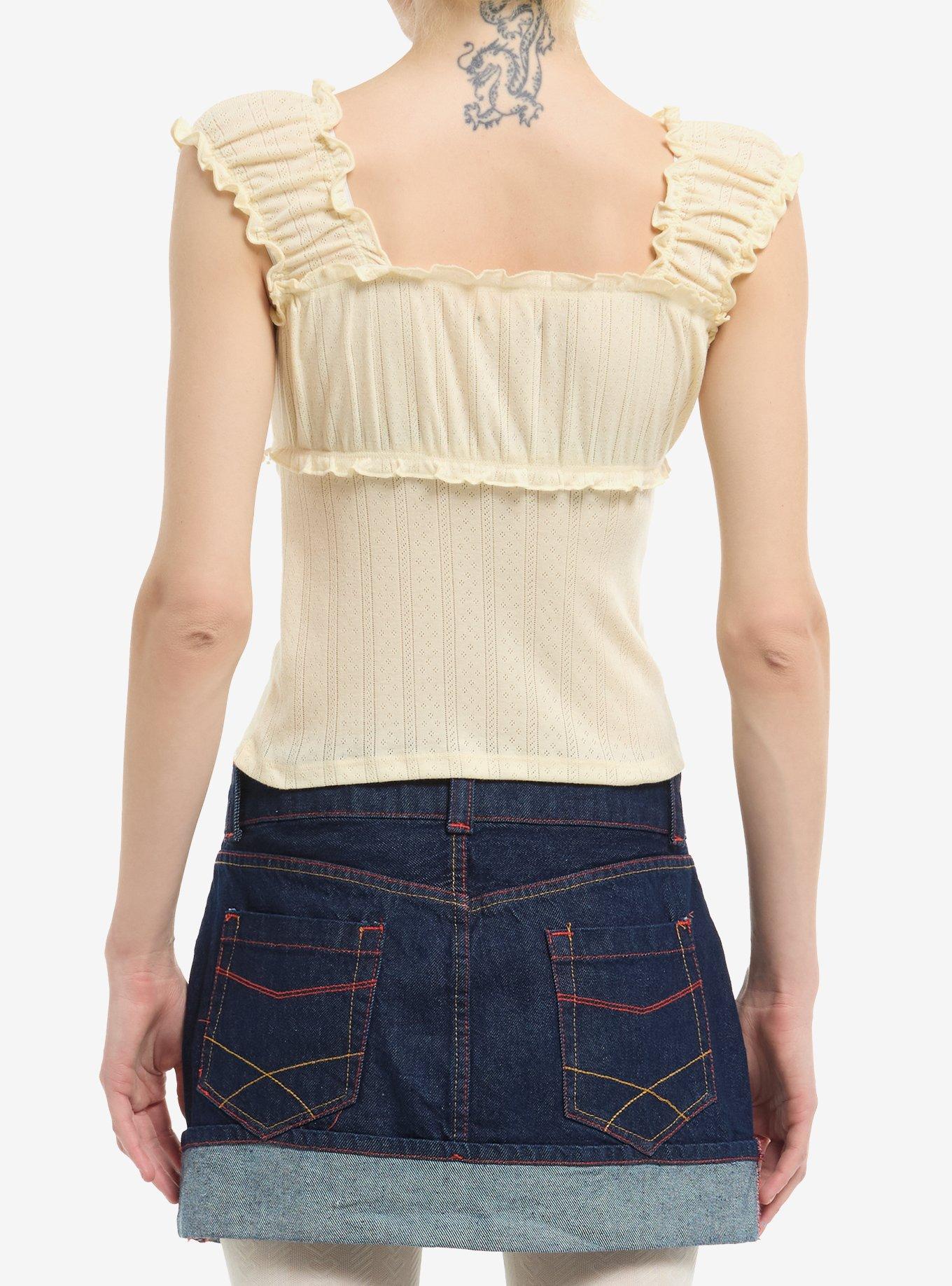 Thorn & Fable Vanilla Pointelle Girls Baby Doll Top, , alternate