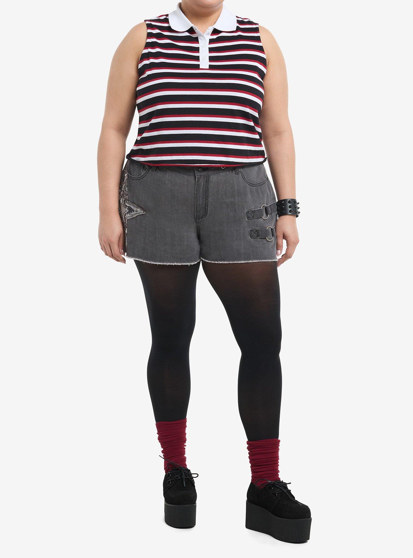 Red White & Black Stripe Collar Girls Tank Top Plus Size, , hi-res