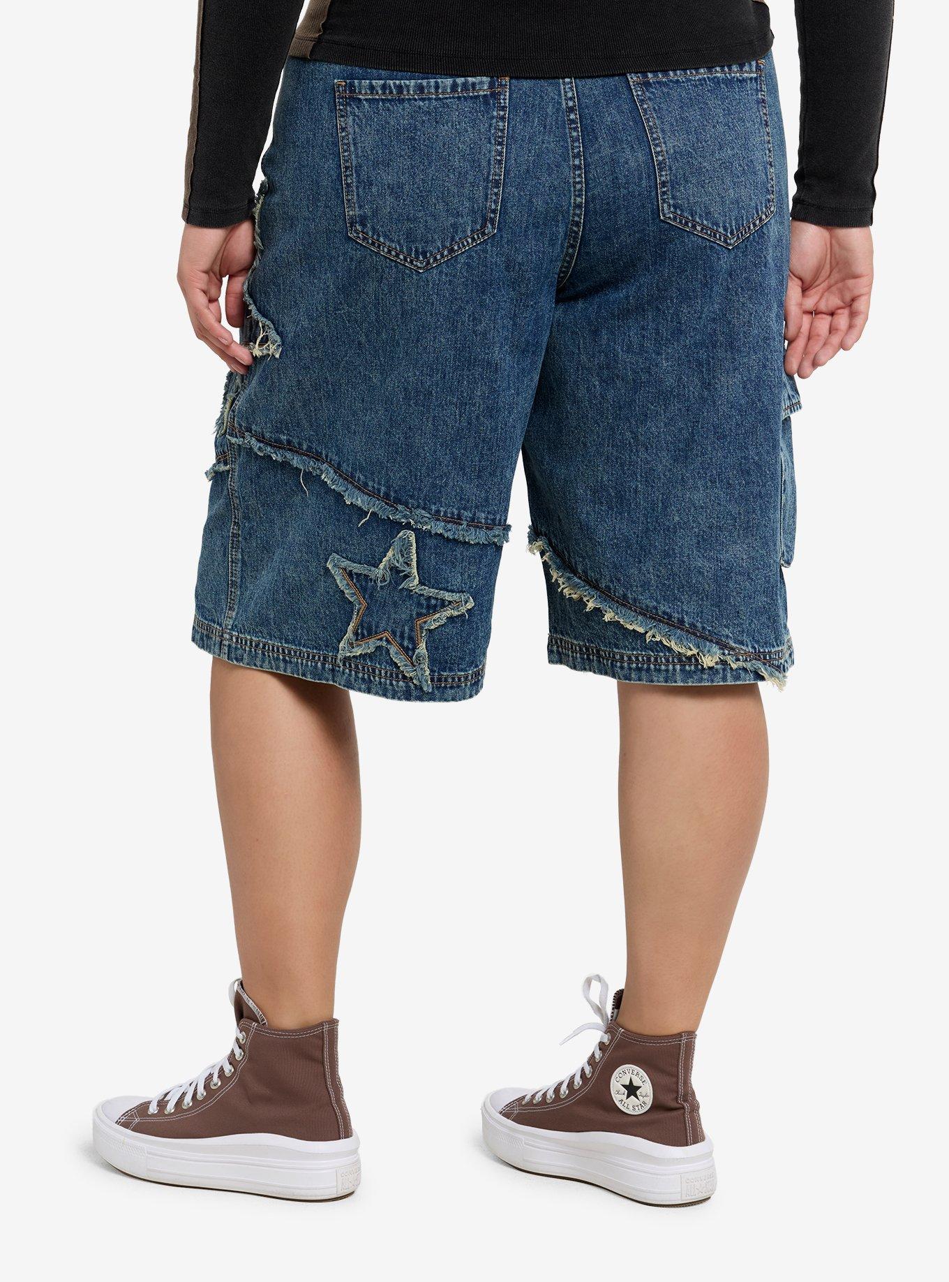 Frayed Star Girls Cargo Shorts Plus Size, , hi-res