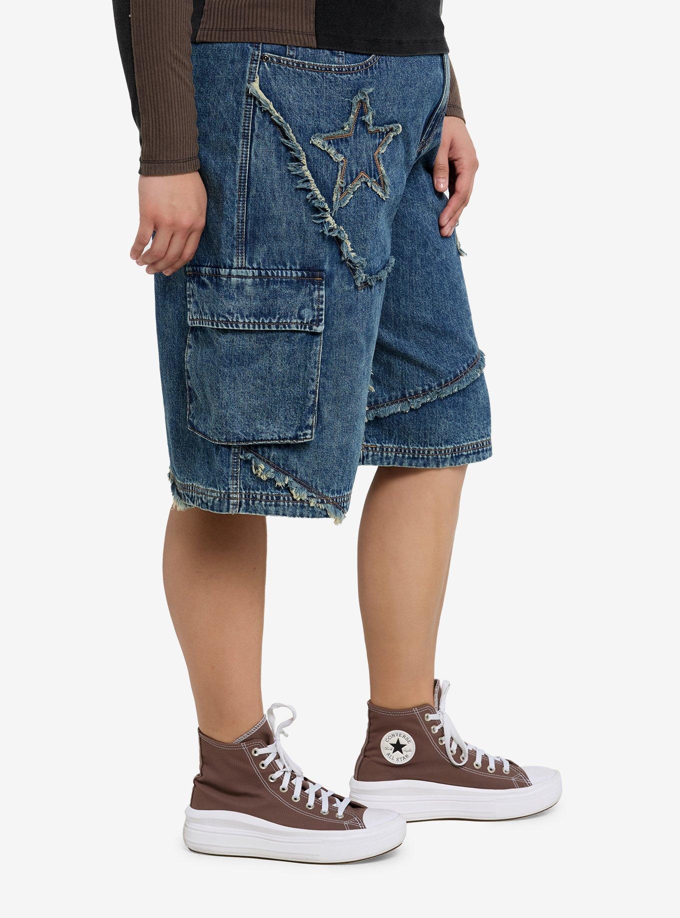 Frayed Star Girls Cargo Shorts Plus Size, DARK BLUE, alternate