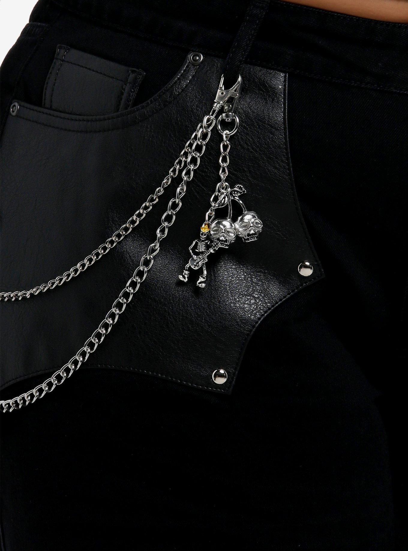 Social Collision Black Denim & Faux Leather Shorts With Chains Plus Size, BLACK, alternate
