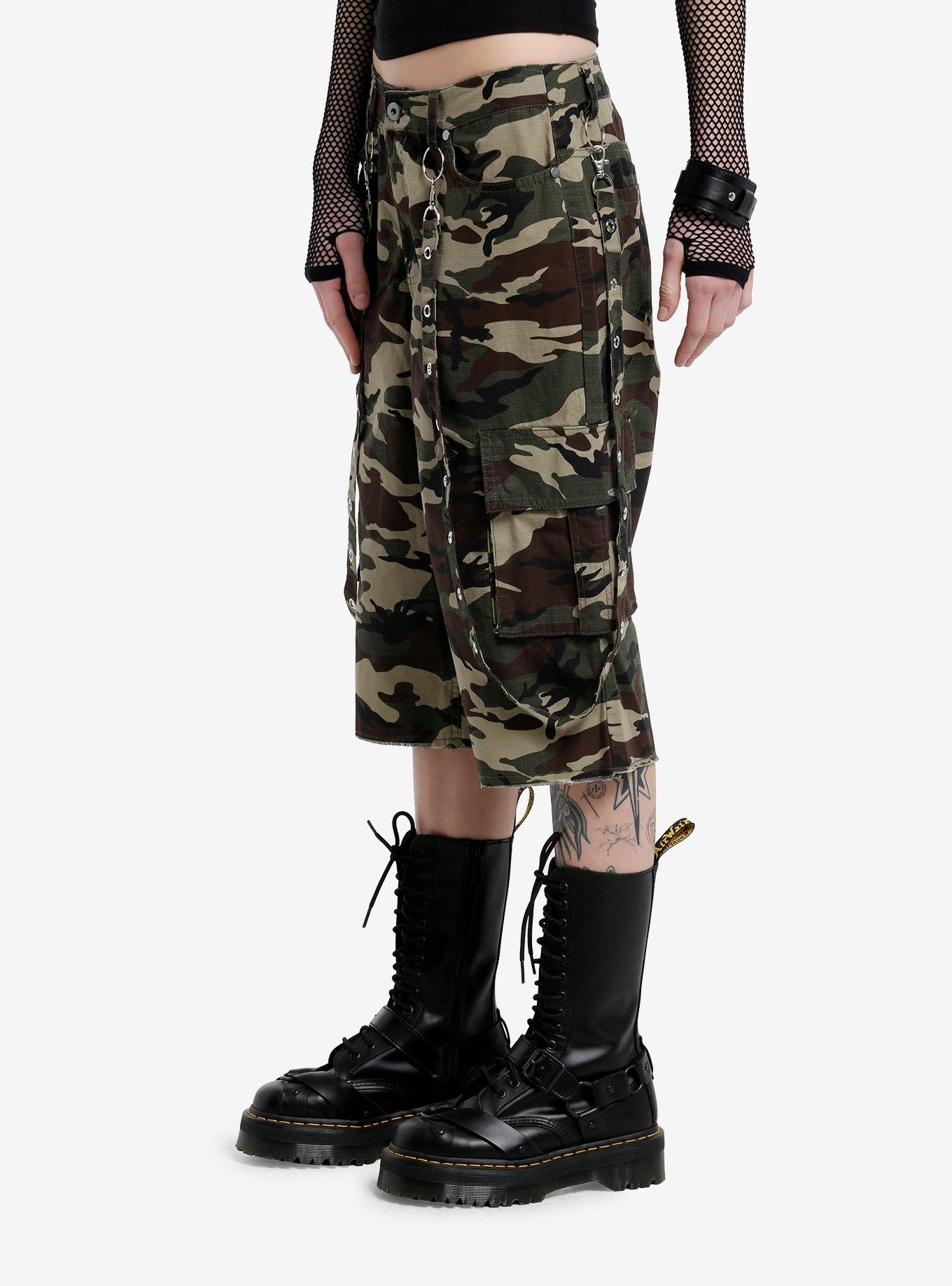 Green Camouflage Suspender Dad Shorts, CAMO, alternate