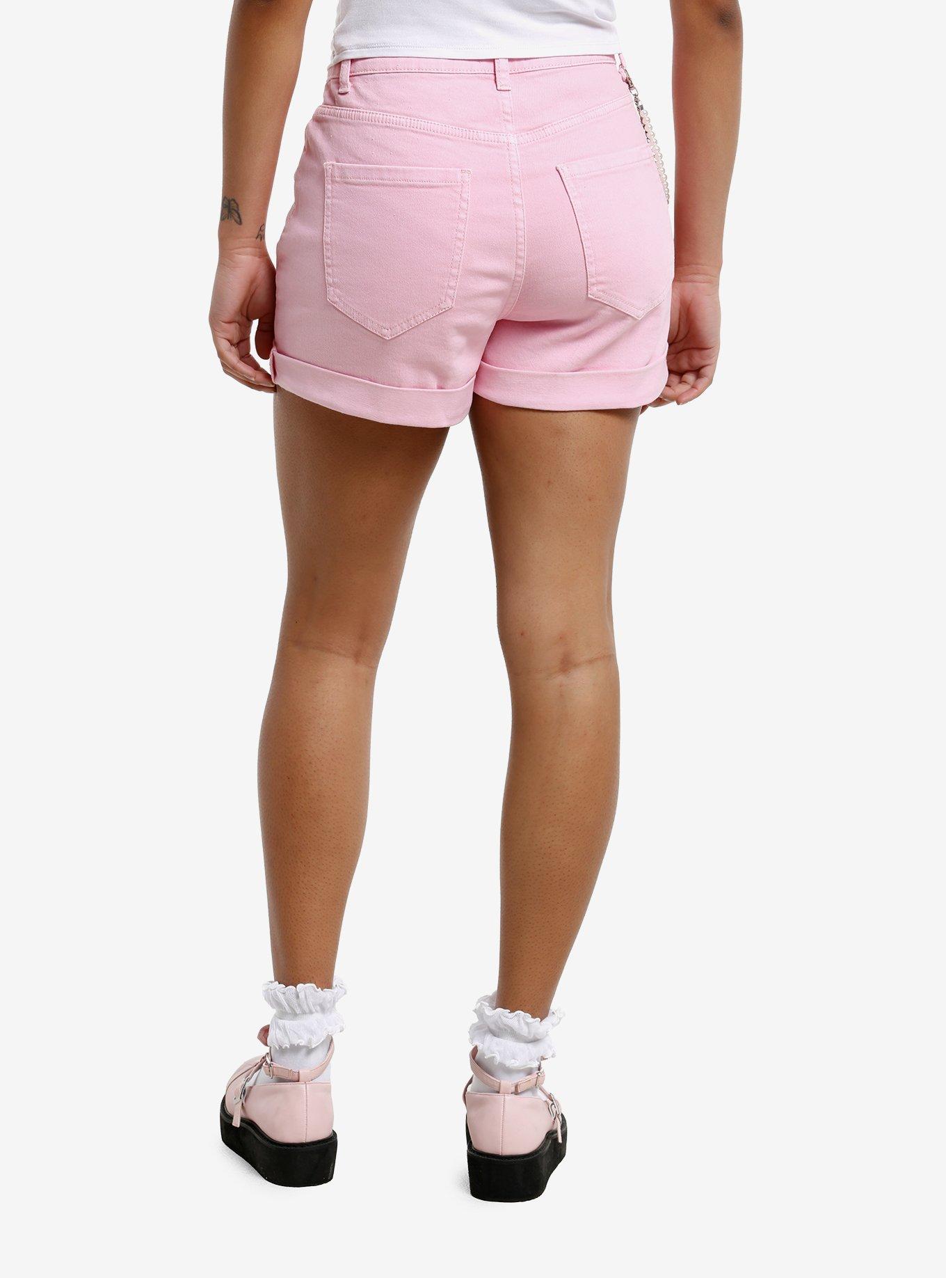 Sweet Society Pink Heart Side Chain Shorts, , hi-res