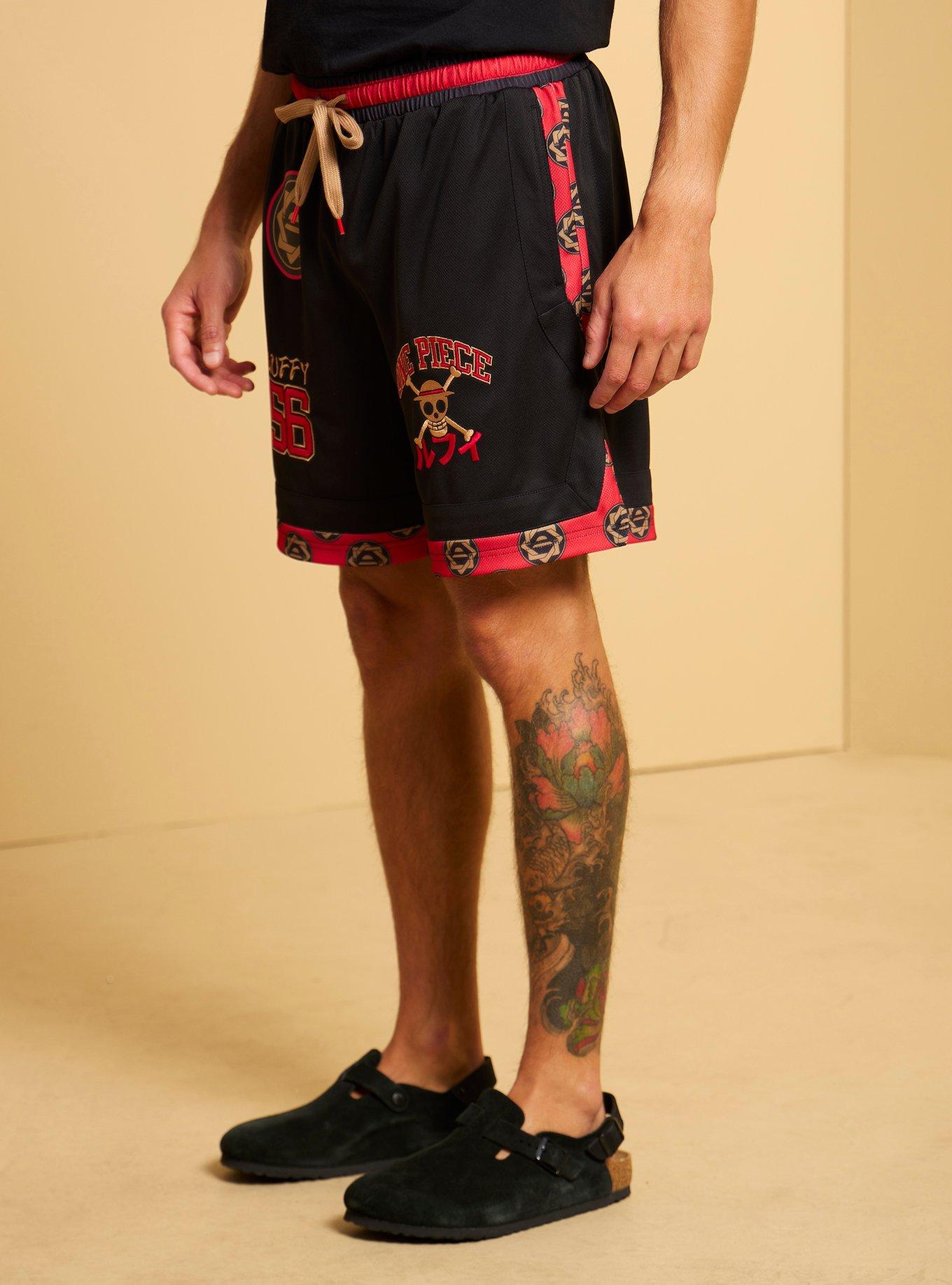 One Piece Monkey D. Luffy Embroidered Icon Shorts - BoxLunch Exclusive, BLACK, alternate