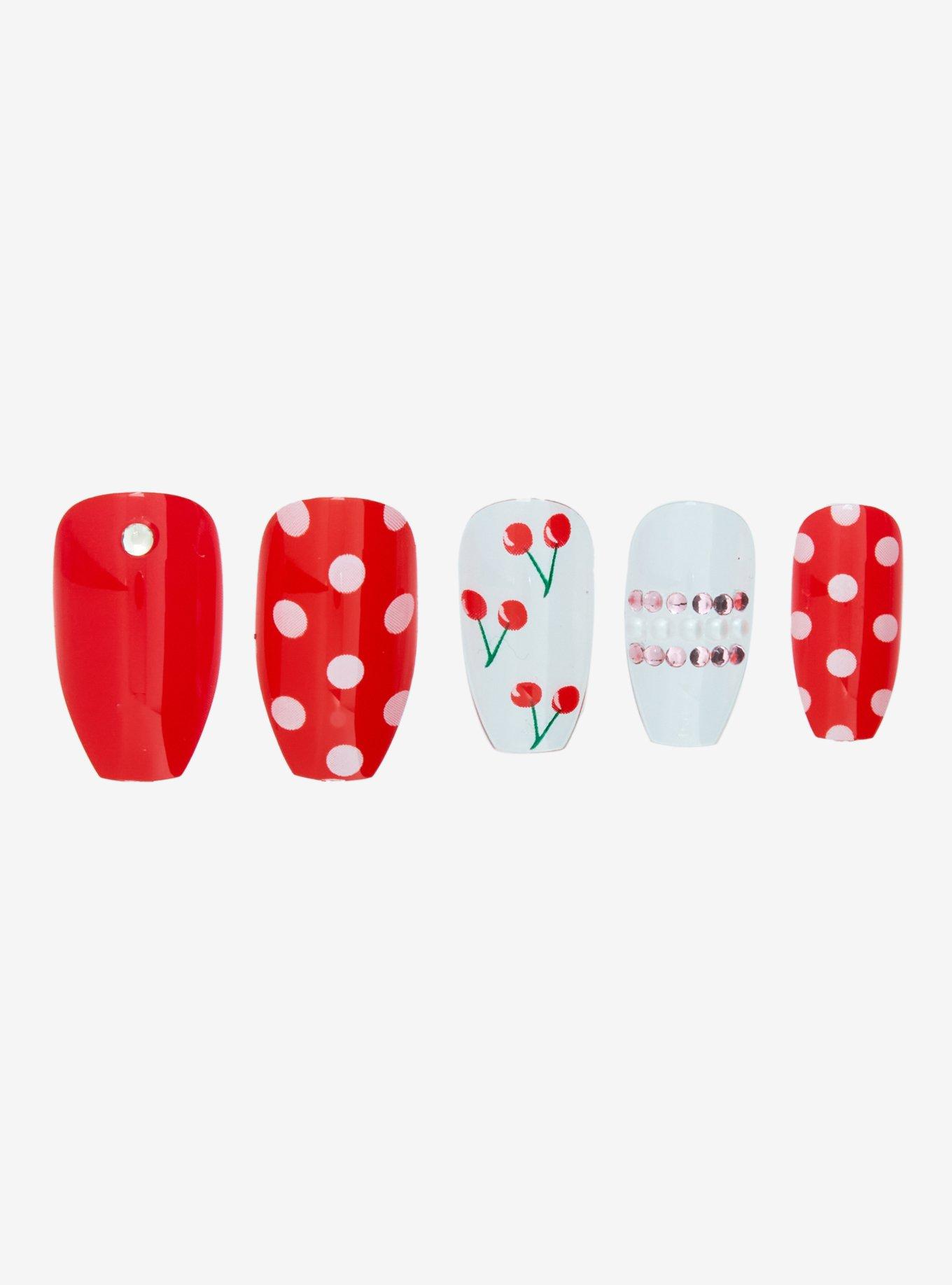 Blackheart Cherry Polka Dot Press-On Nail Set, , hi-res