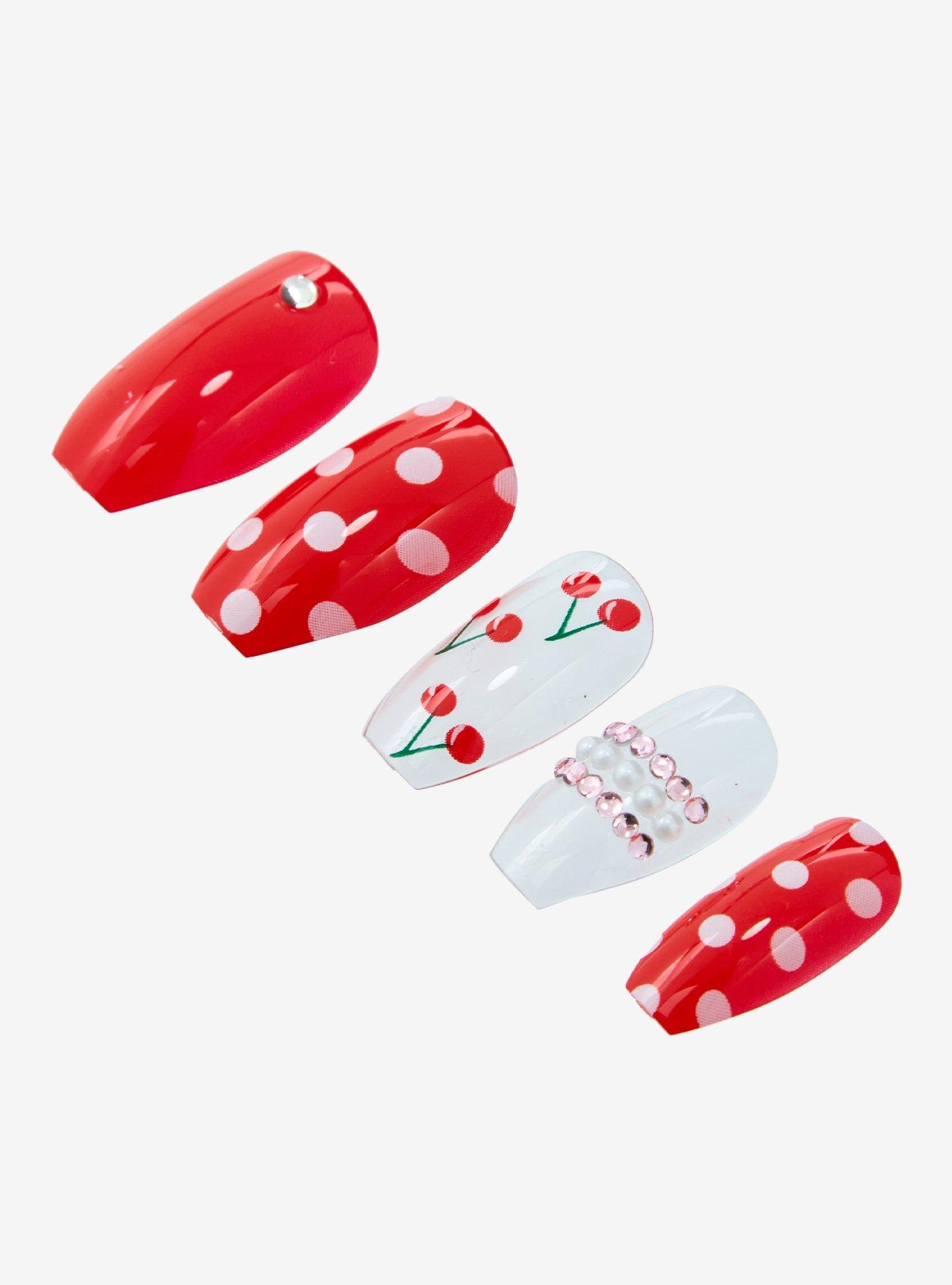 Blackheart Cherry Polka Dot Press-On Nail Set, , alternate