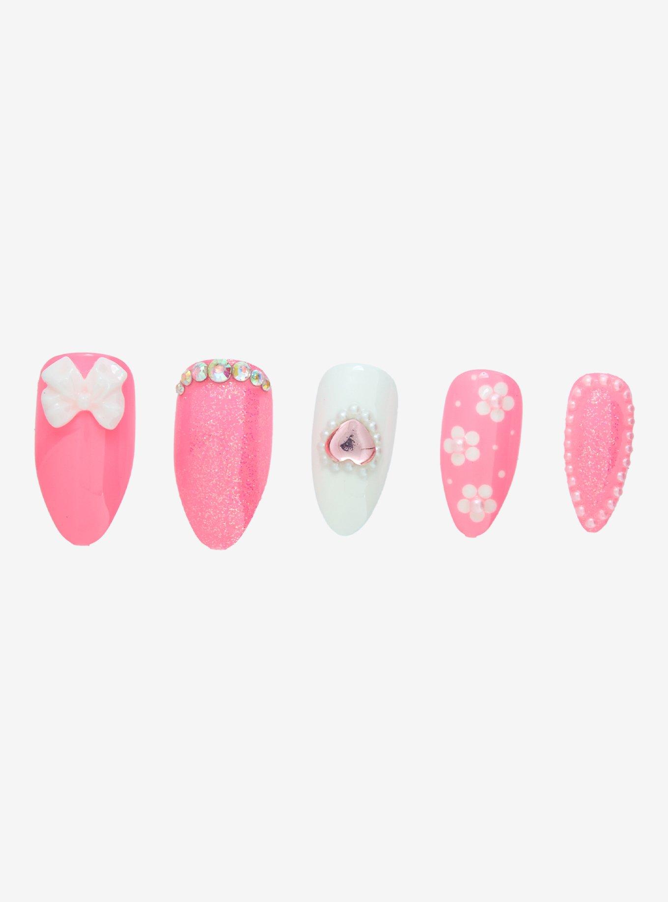 Blackheart Pink Spring Floral Press-On Nail Set, , hi-res