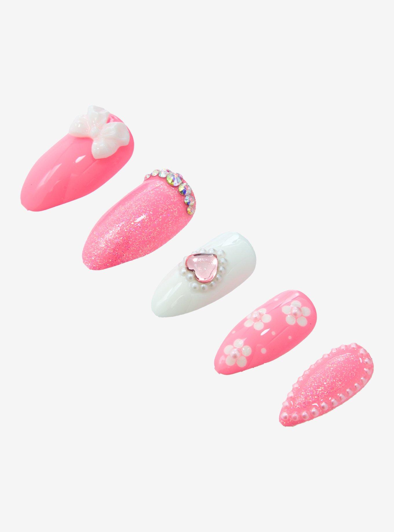 Blackheart Pink Spring Floral Press-On Nail Set, , alternate