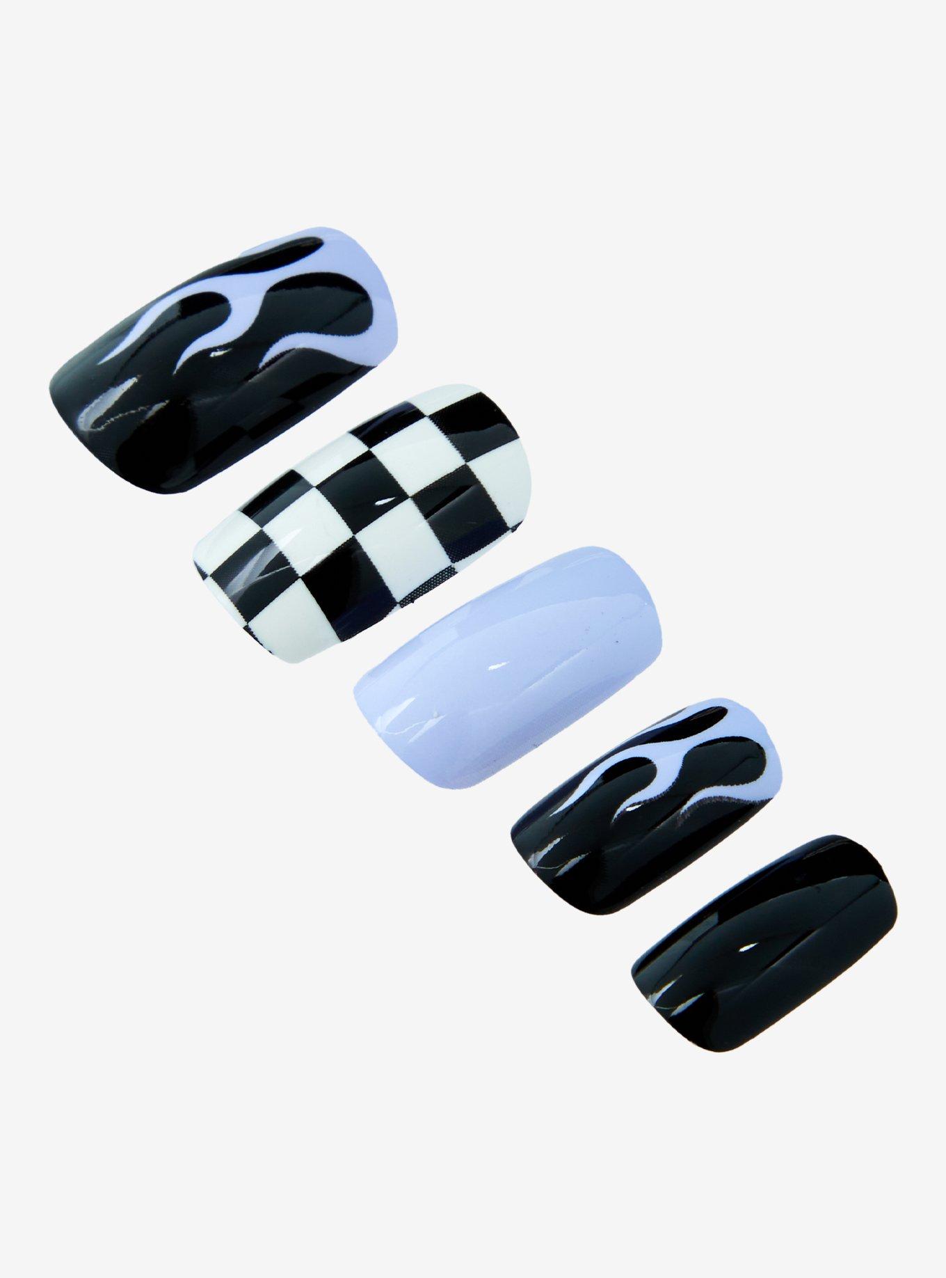 Blackheart Black & Purple Flame Checker Press-On Nail Set, , alternate