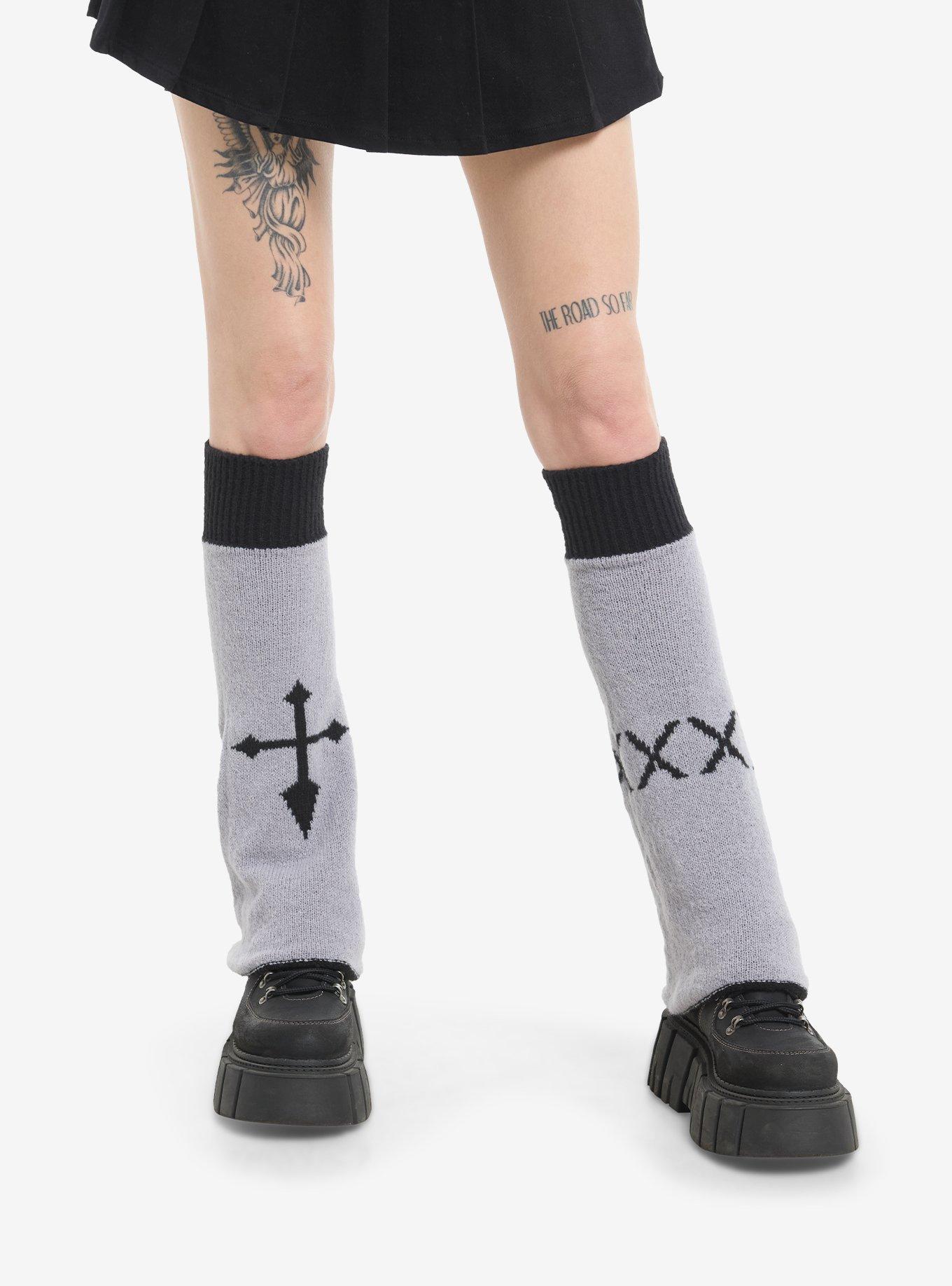 Grey & Black Reversible Leg Warmers, , hi-res