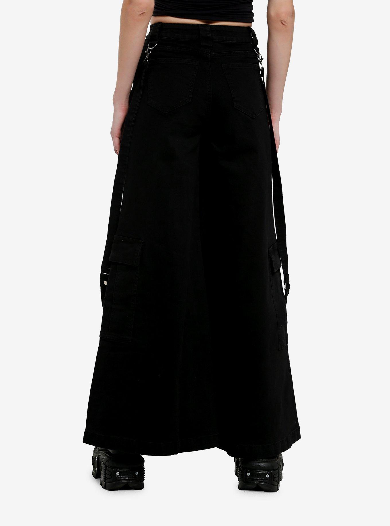 Black Stud Star Suspender Strap Wide Leg Denim Jeans, , hi-res