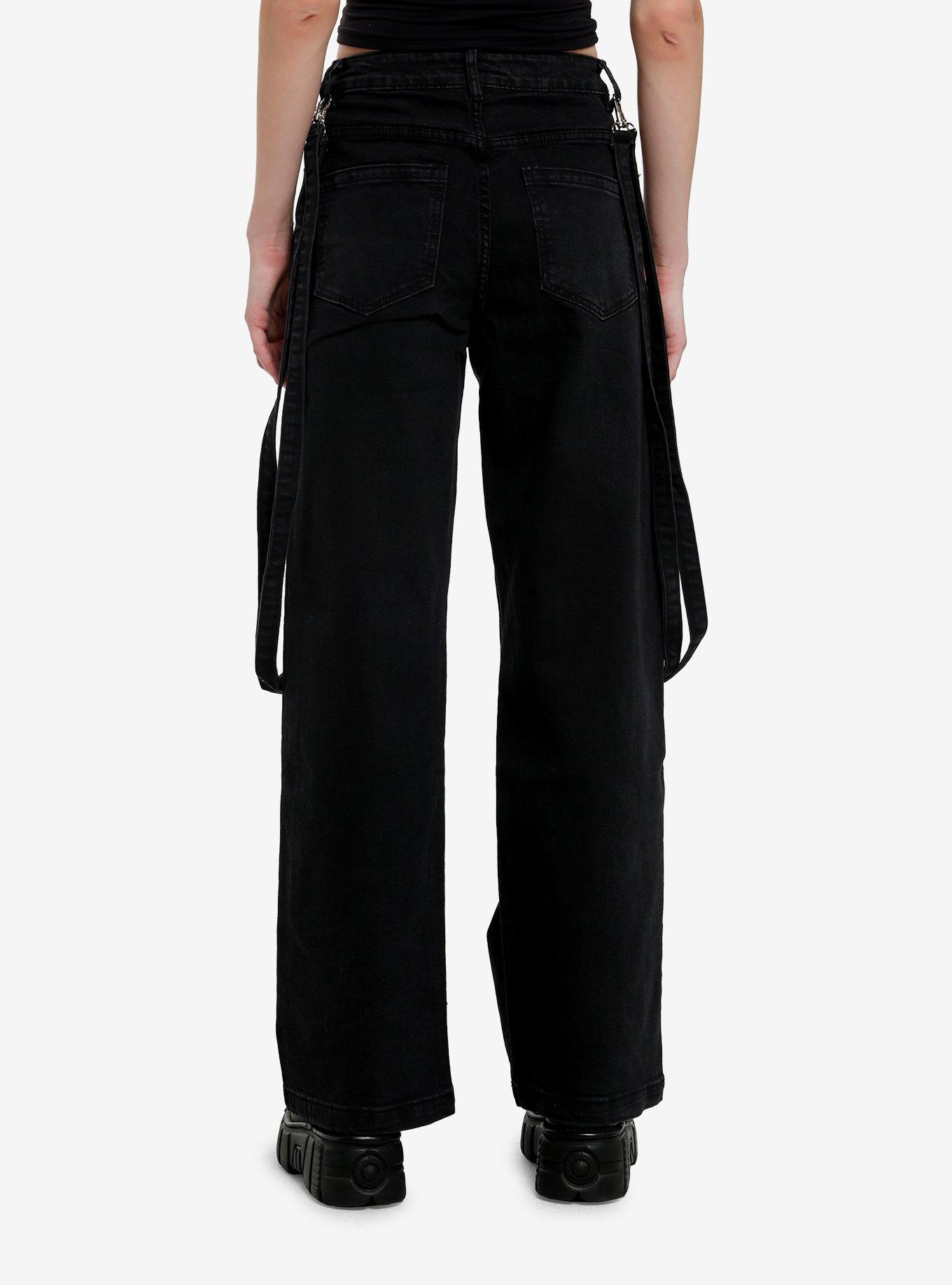 Black Star Patch Suspender Girls Wide Leg Jeans, , hi-res