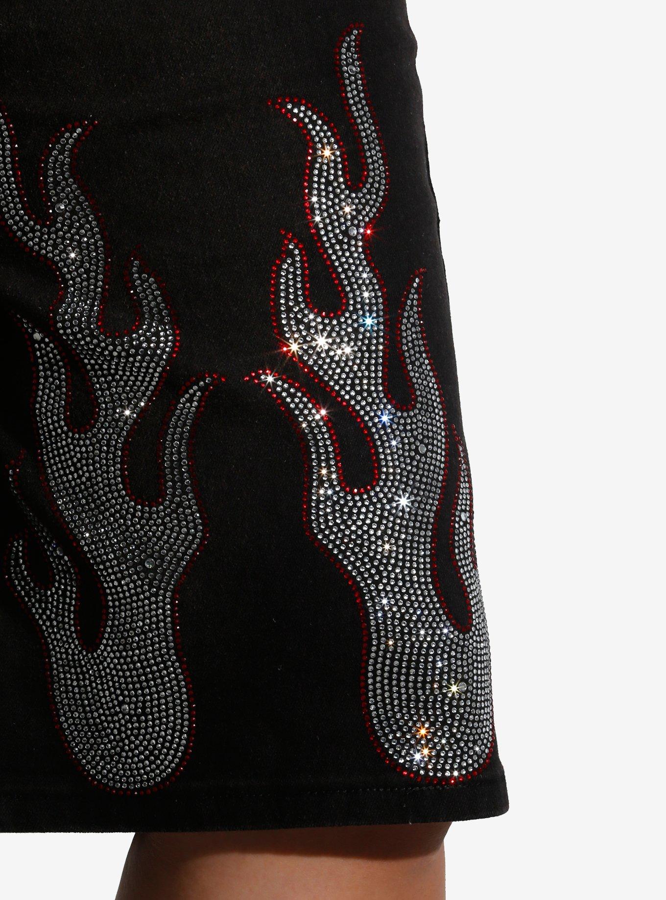 Rhinestone Flames Dad Jean Shorts Plus Size, SILVER, alternate