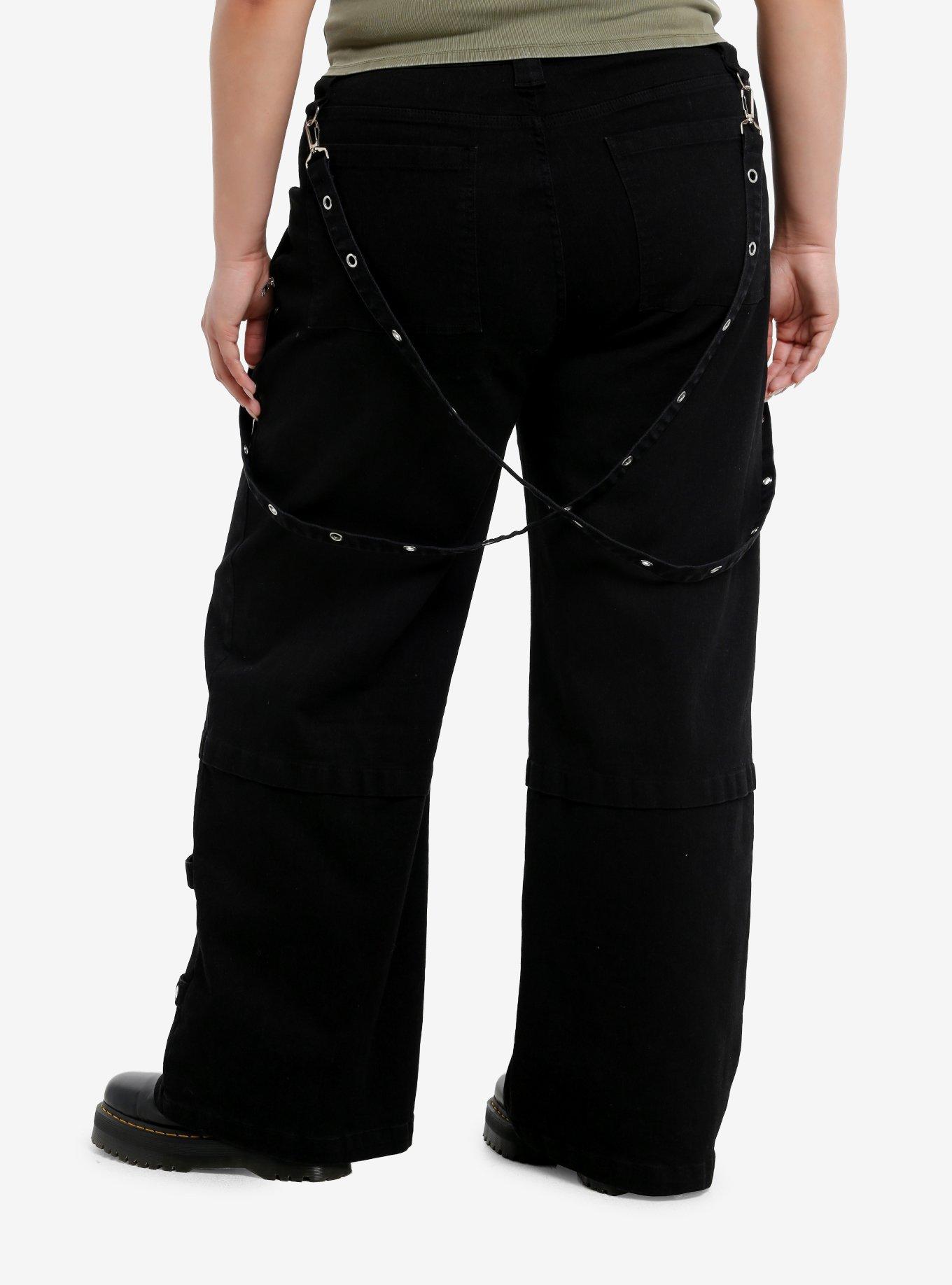 Black Grommet Suspender Wide Leg Jeans Plus Size, , hi-res