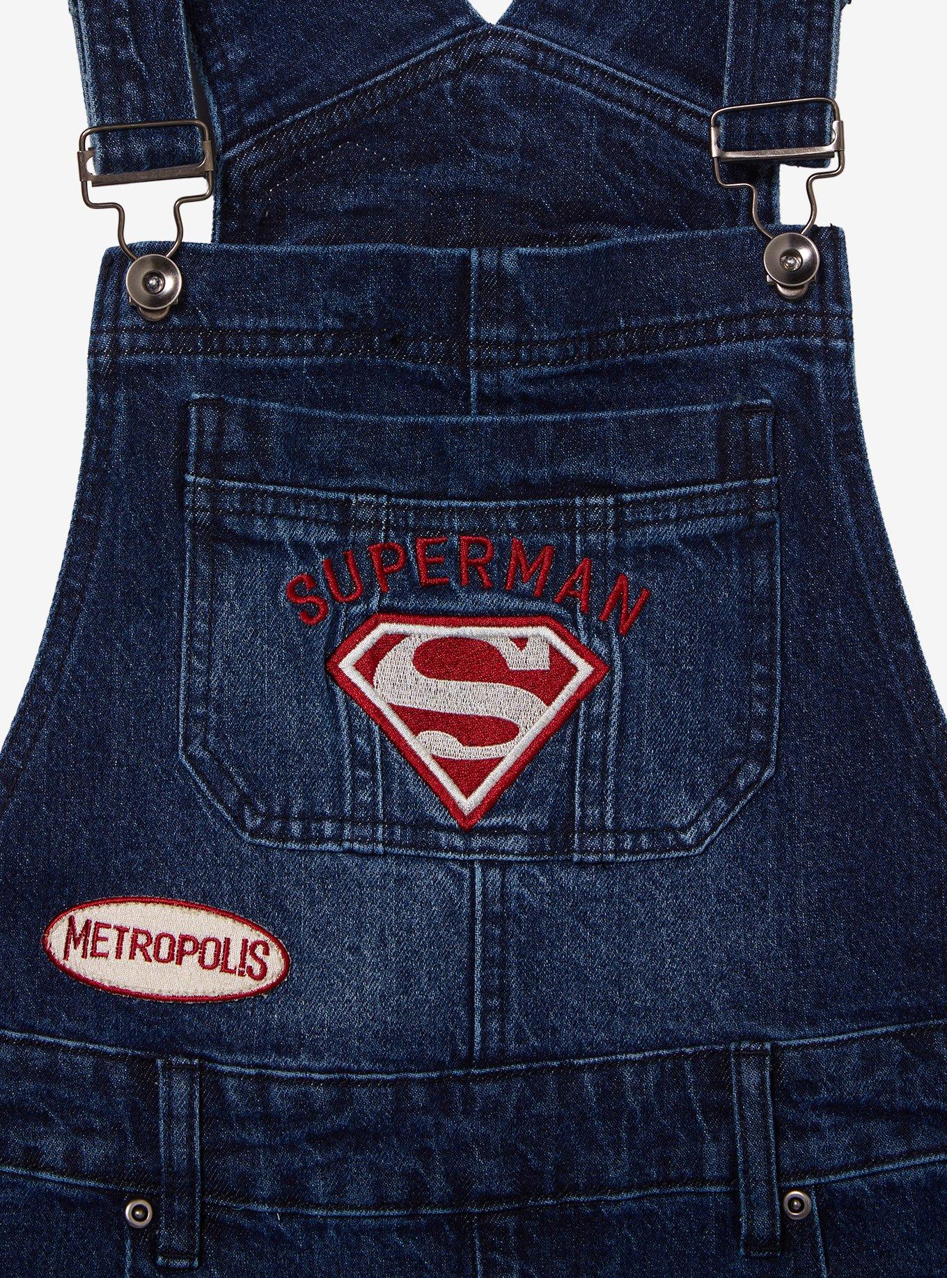 DC Comics Superman Icons Shortalls Plus Size, DARK WASH, alternate