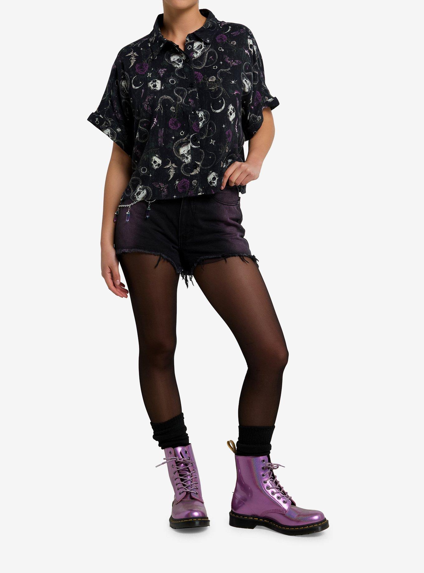 Cosmic Aura Skull & Snake Girls Boxy Woven Button-Up, , hi-res