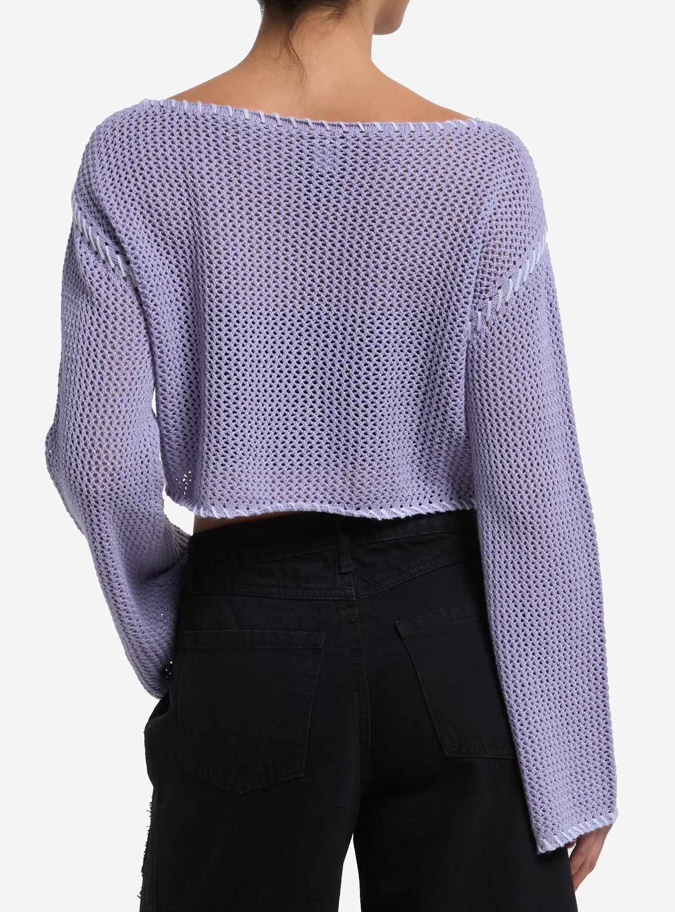Kuromi Lavender Knit Girls Crop Long-Sleeve Top, MULTI, alternate
