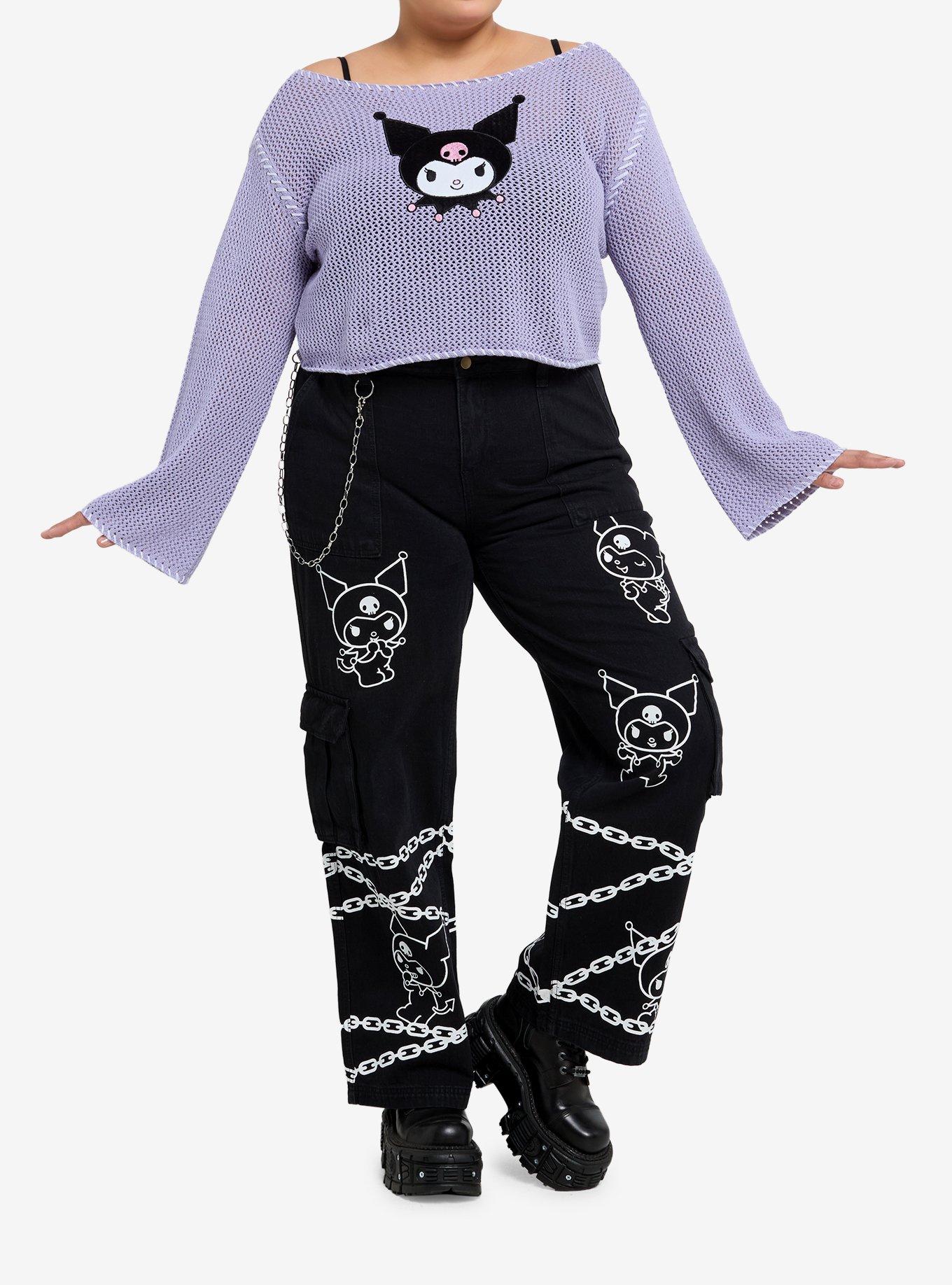 Kuromi Lavender Knit Girls Crop Long-Sleeve Top Plus Size, , hi-res