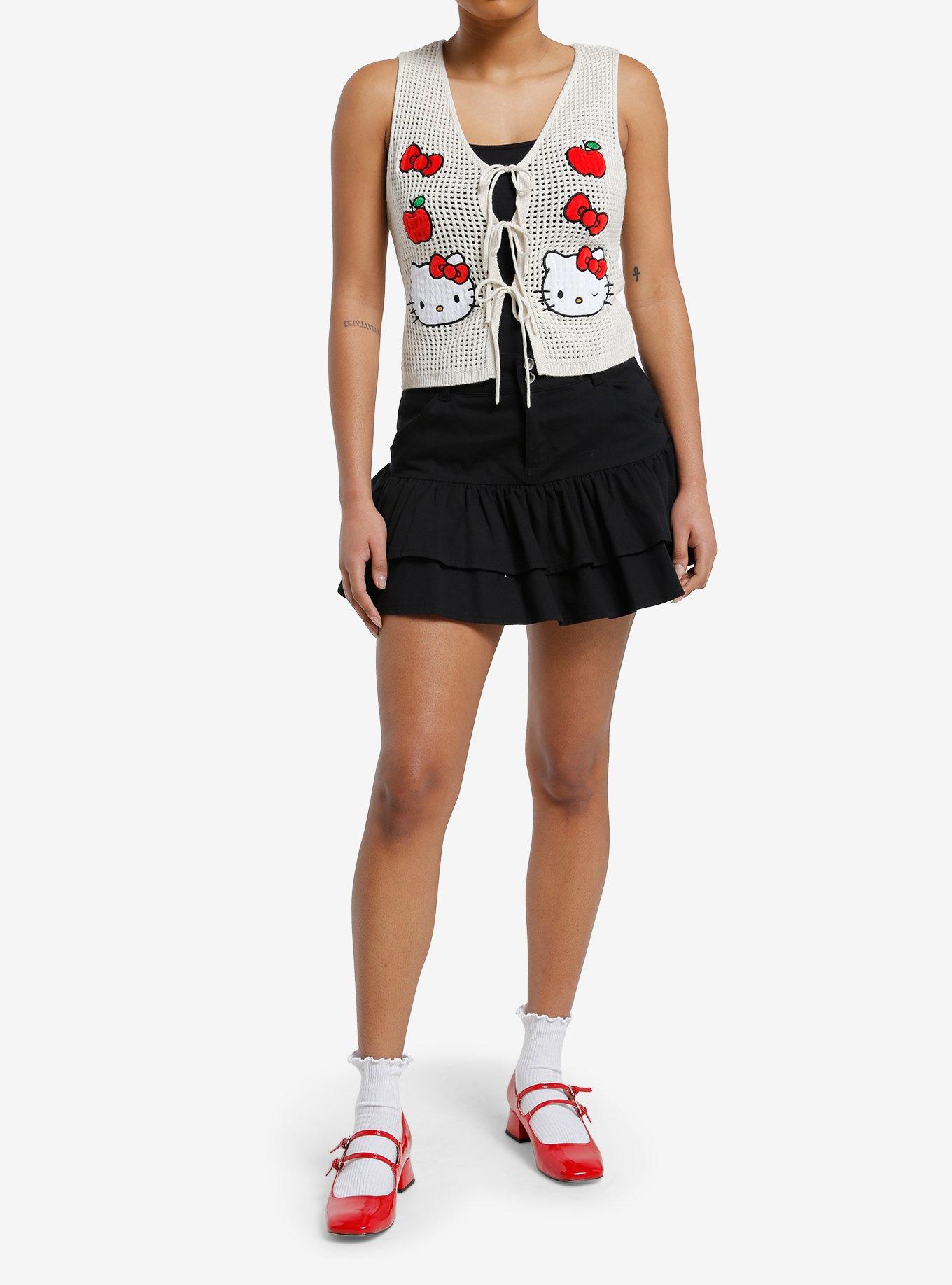 Hello Kitty Patches Open Knit Girls Sweater Vest, , hi-res