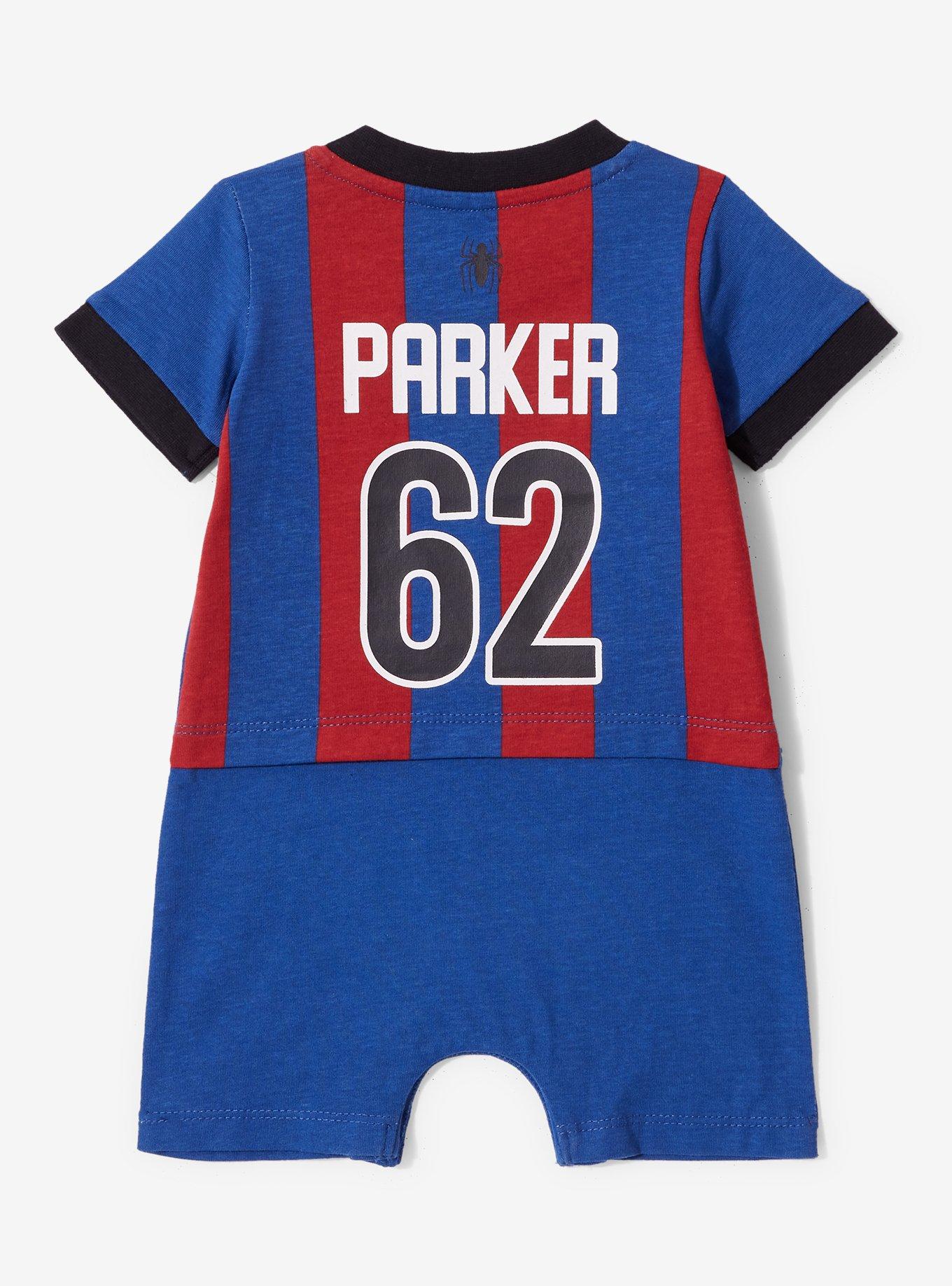 Marvel Spider-Man Striped Infant Soccer Jersey One-Piece — BoxLunch Exclusive, , hi-res