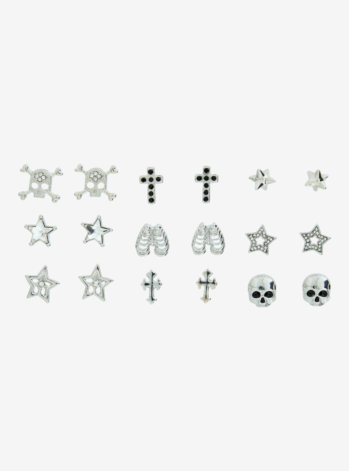 Social Collision Skull Cross Star Stud Earring Set, , hi-res