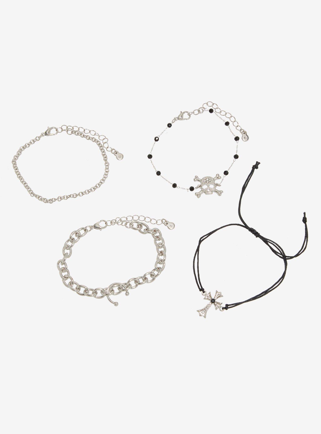 Social Collision Skull Cross Chain Bracelet Set, , hi-res