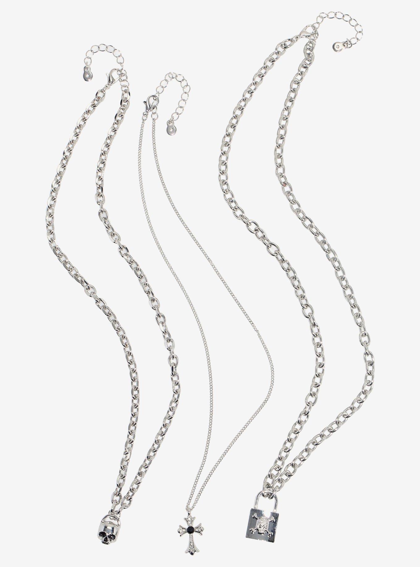 Cross Padlock Skull Chain Necklace Set, , hi-res